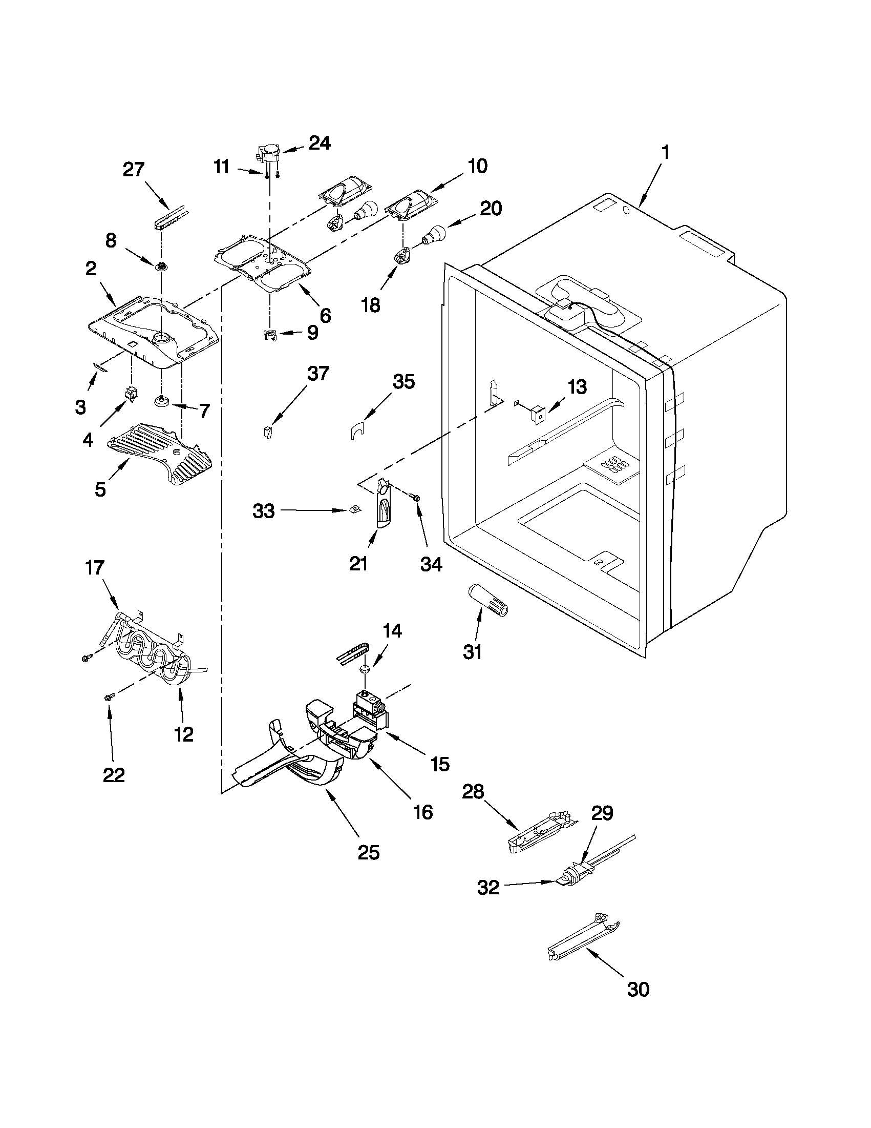 KitchenAid KBLA20EMSS00 refrigerator liner parts diagram