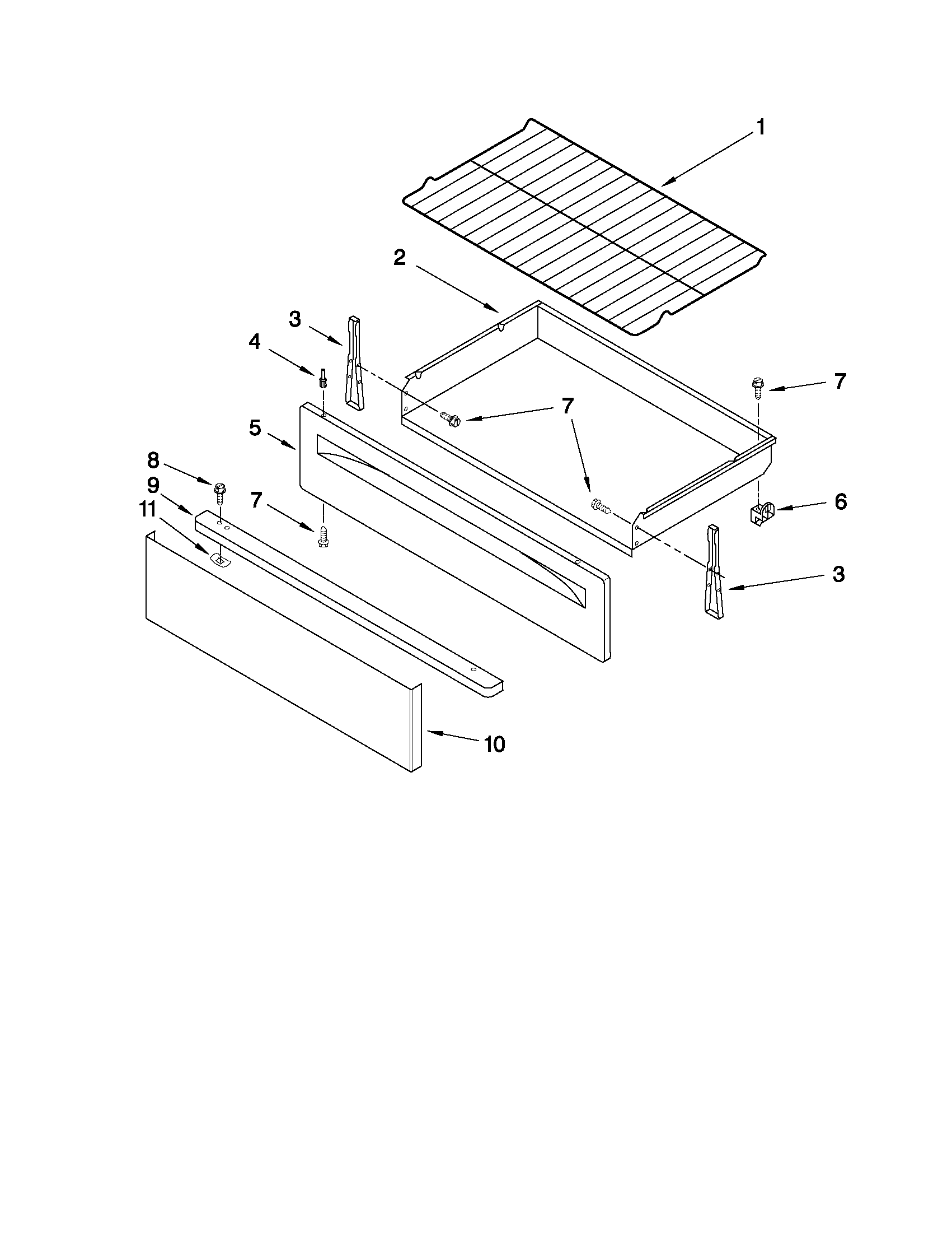 Whirlpool WFE381LVS0 drawer & broiler parts diagram