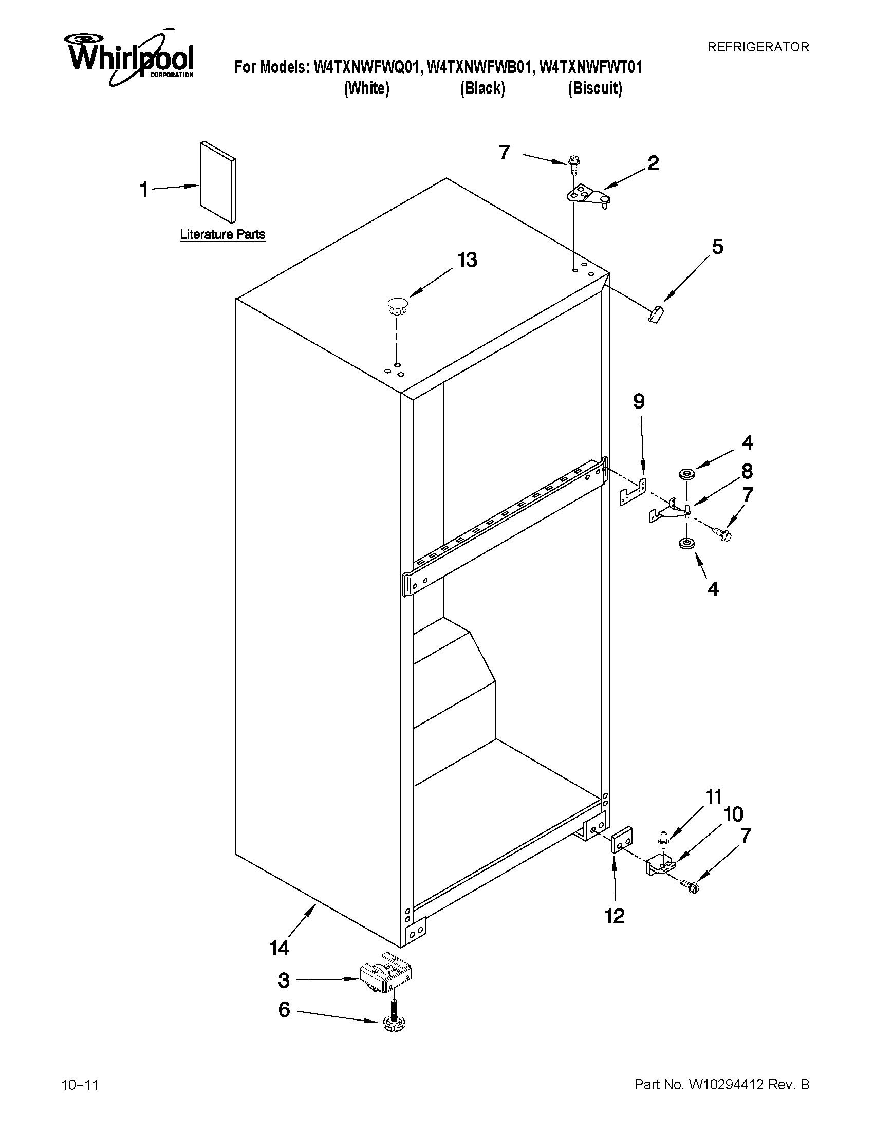 Whirlpool W4TXNWFWB01 cabinet parts diagram