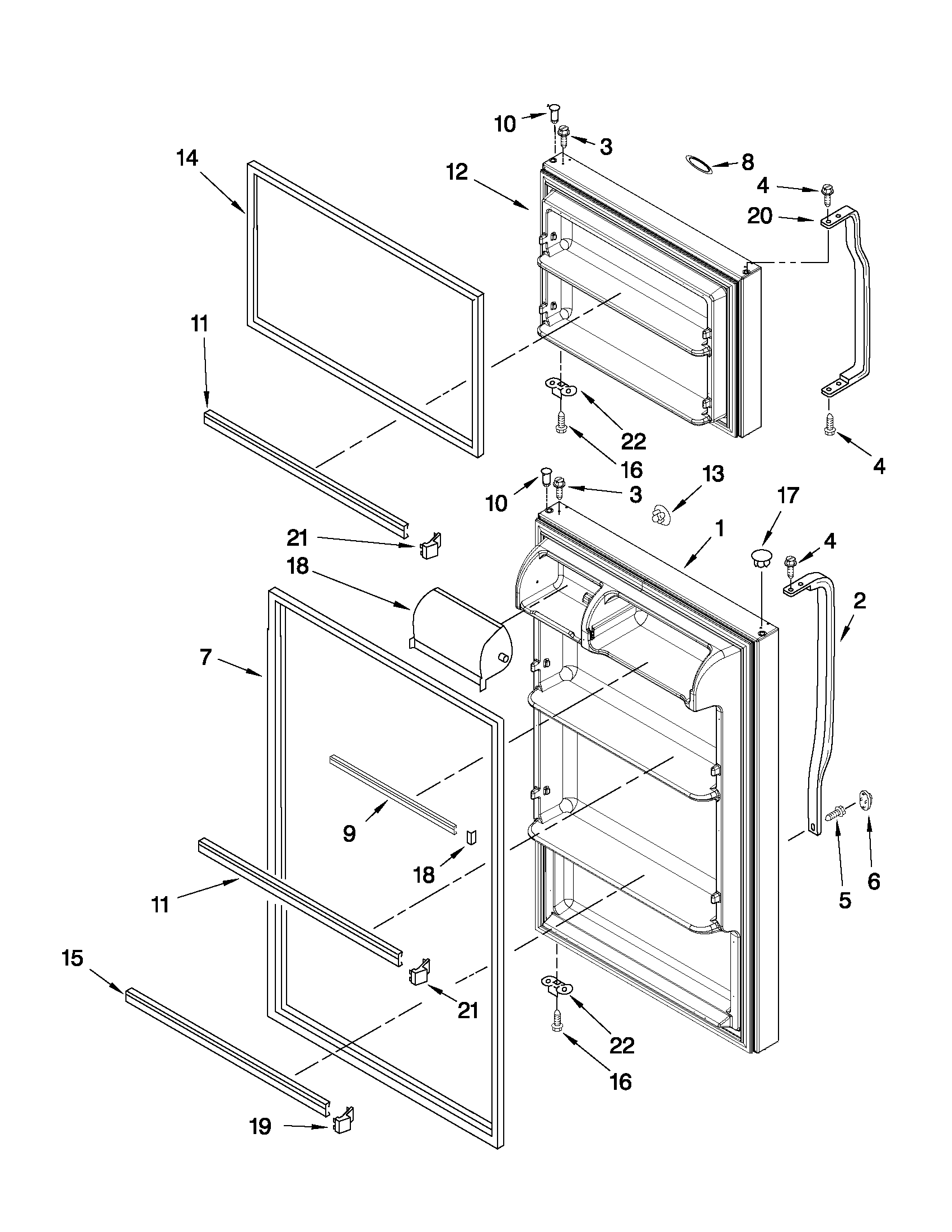 Whirlpool W4TXNWFWB01 door parts diagram
