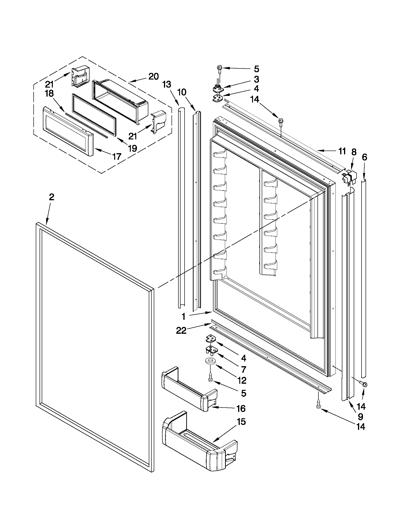 KitchenAid KBRO36FTX04 refrigerator door parts diagram