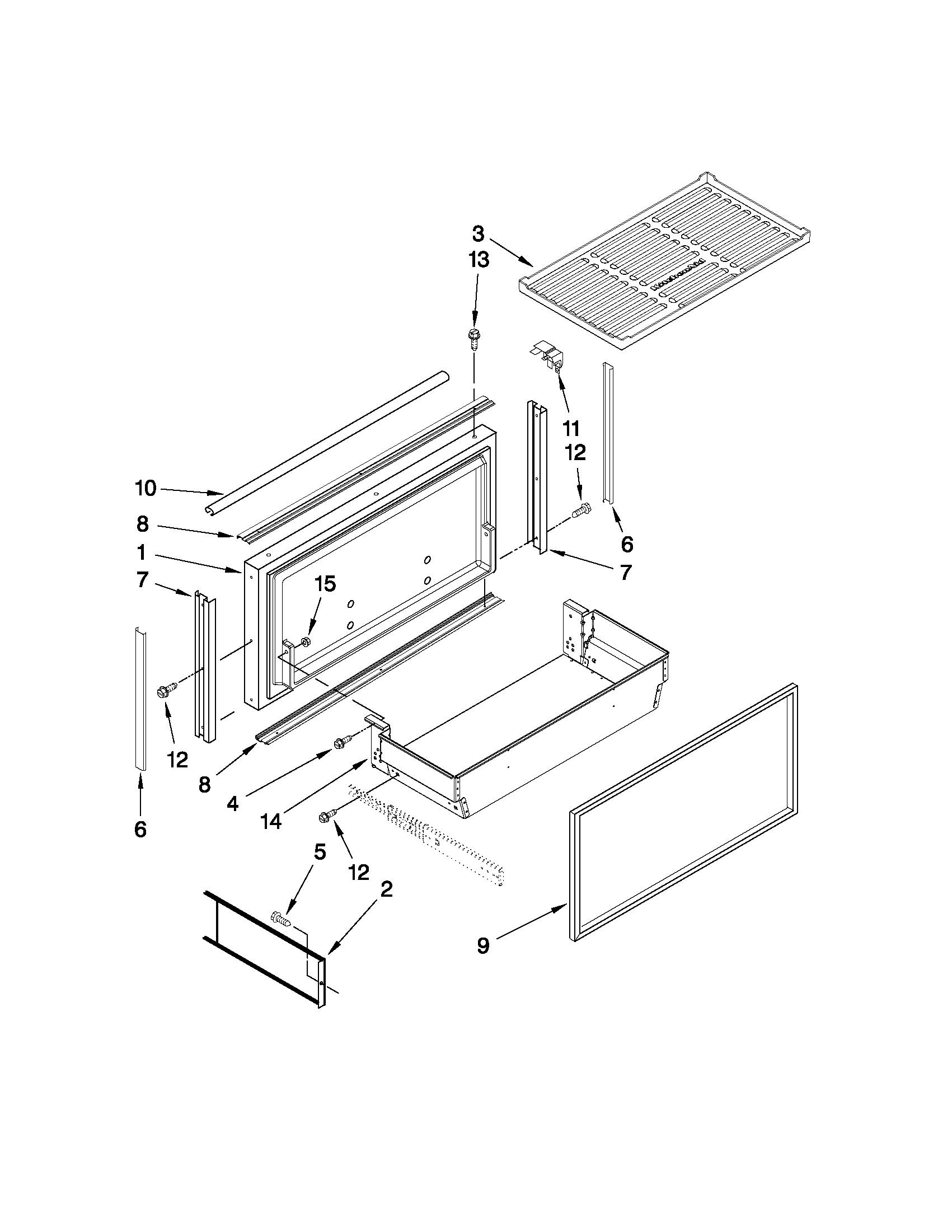 KitchenAid KBRO36FTX04 freezer door and basket parts diagram