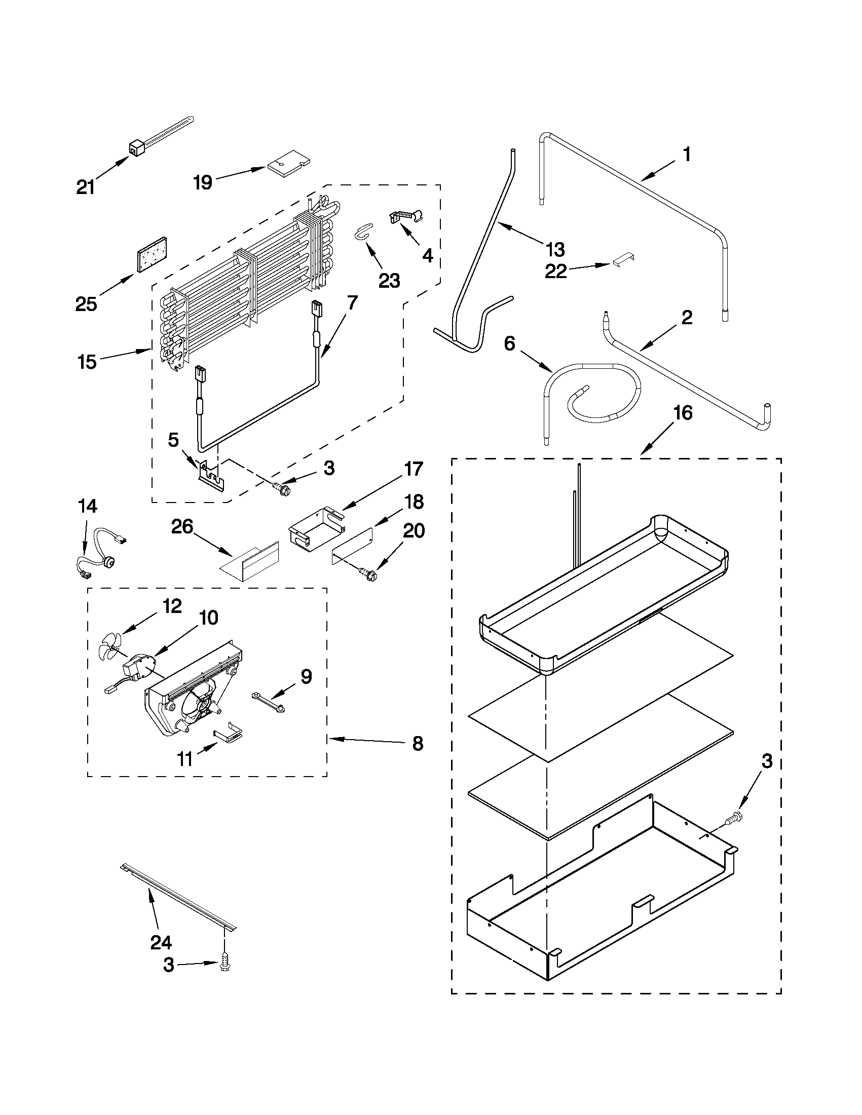 KitchenAid KBRO36FTX04 lower unit and tube parts diagram