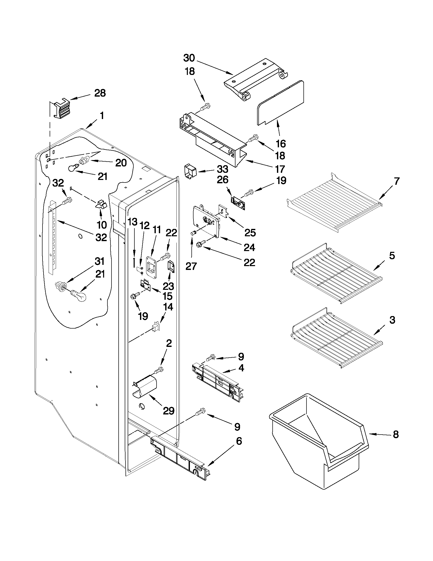 KitchenAid KSRG25FVMS05 freezer liner parts diagram