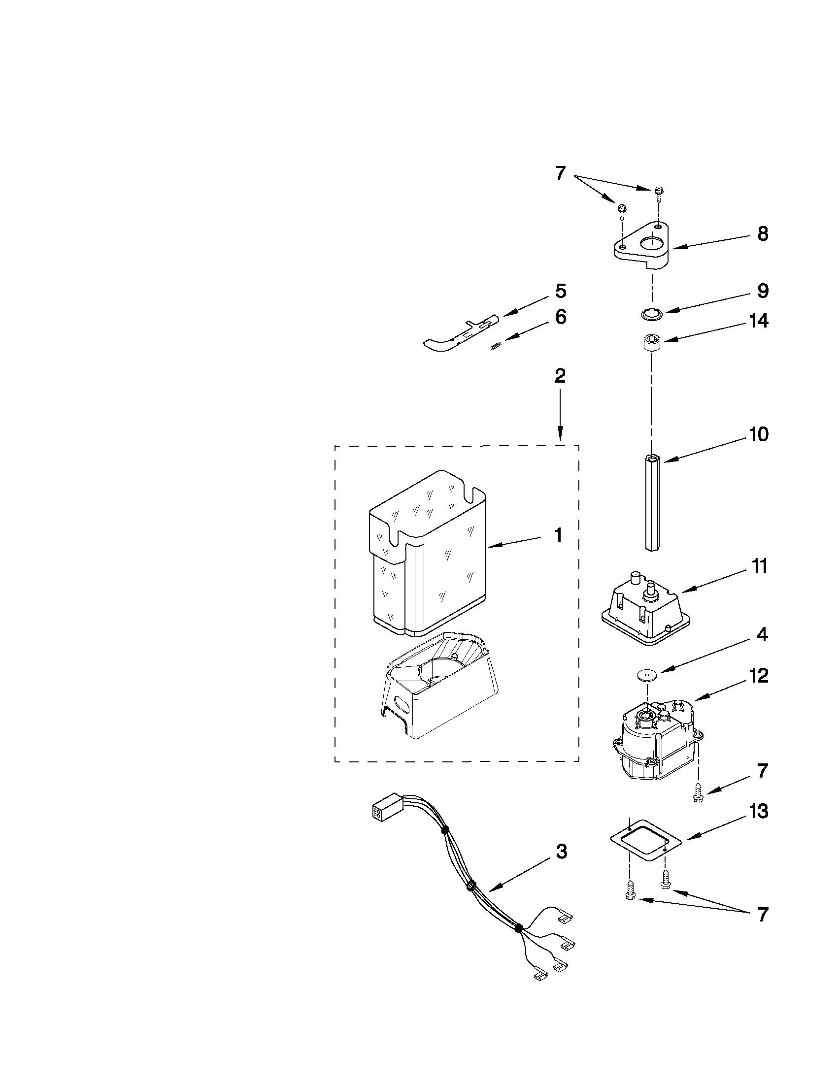 KitchenAid KSRG25FVMS05 motor and ice container parts diagram