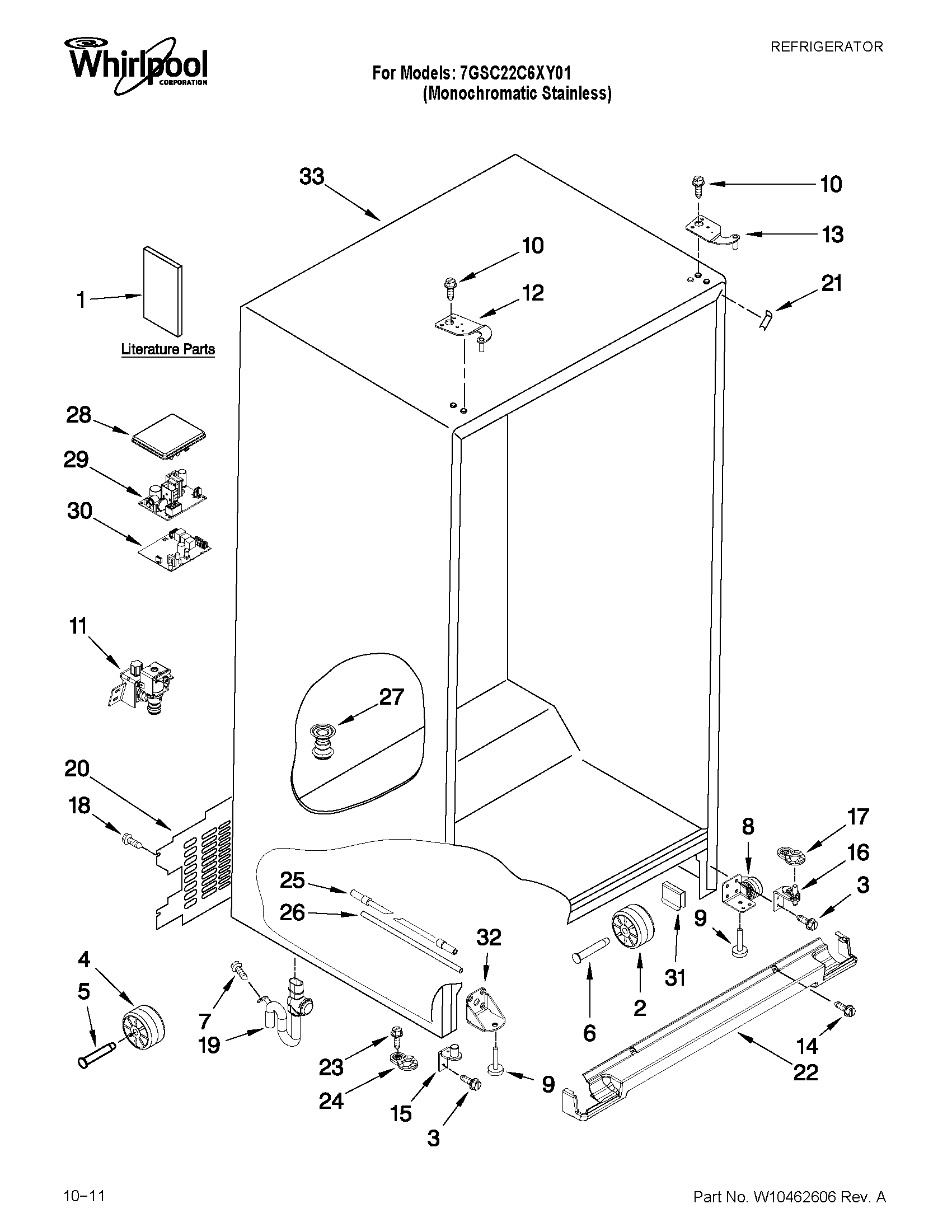 Whirlpool 7GSC22C6XY01 cabinet parts diagram