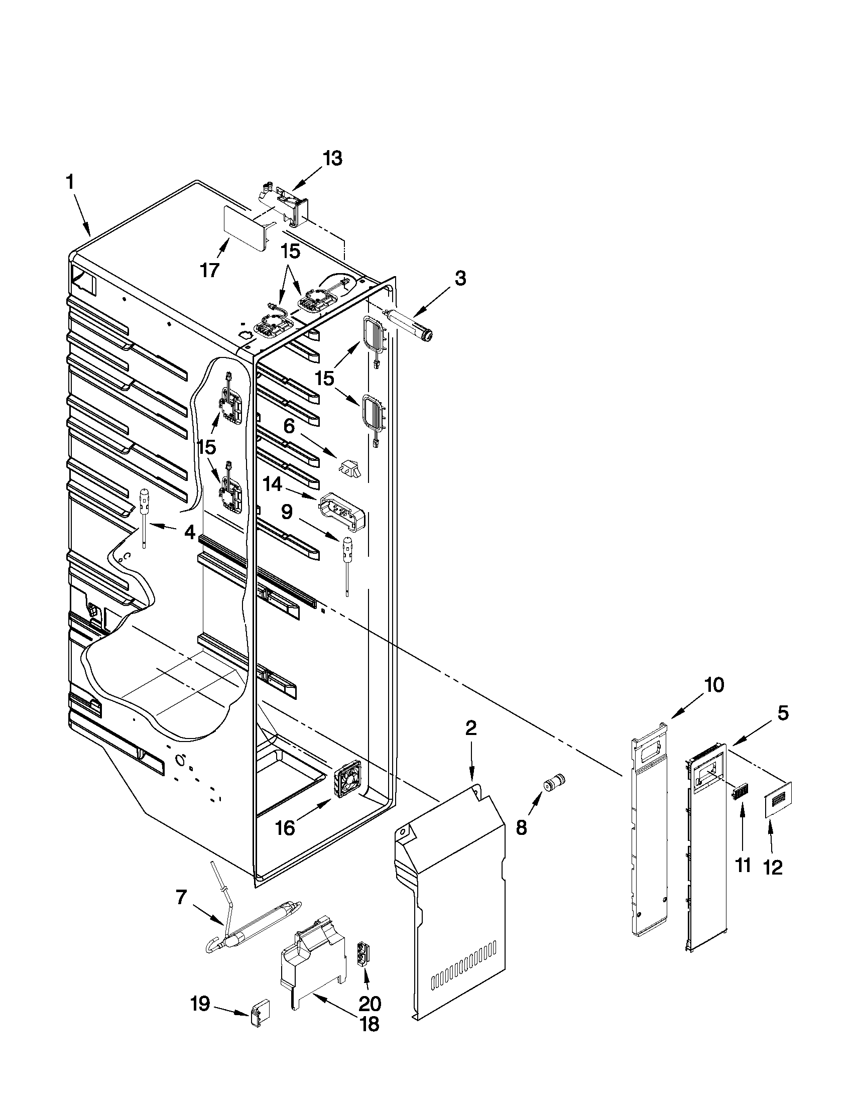 Whirlpool 7GSC22C6XY01 refrigerator liner parts diagram