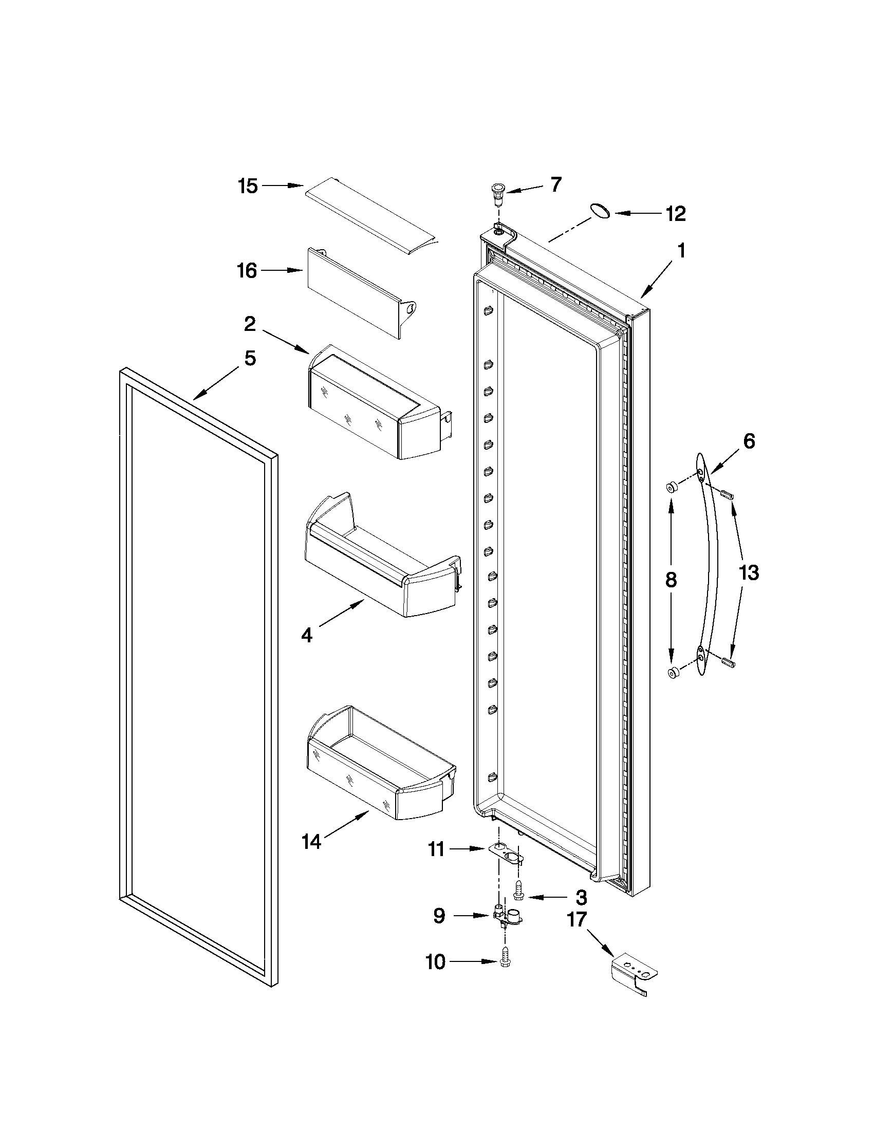 Whirlpool 7GSC22C6XY01 refrigerator door parts diagram
