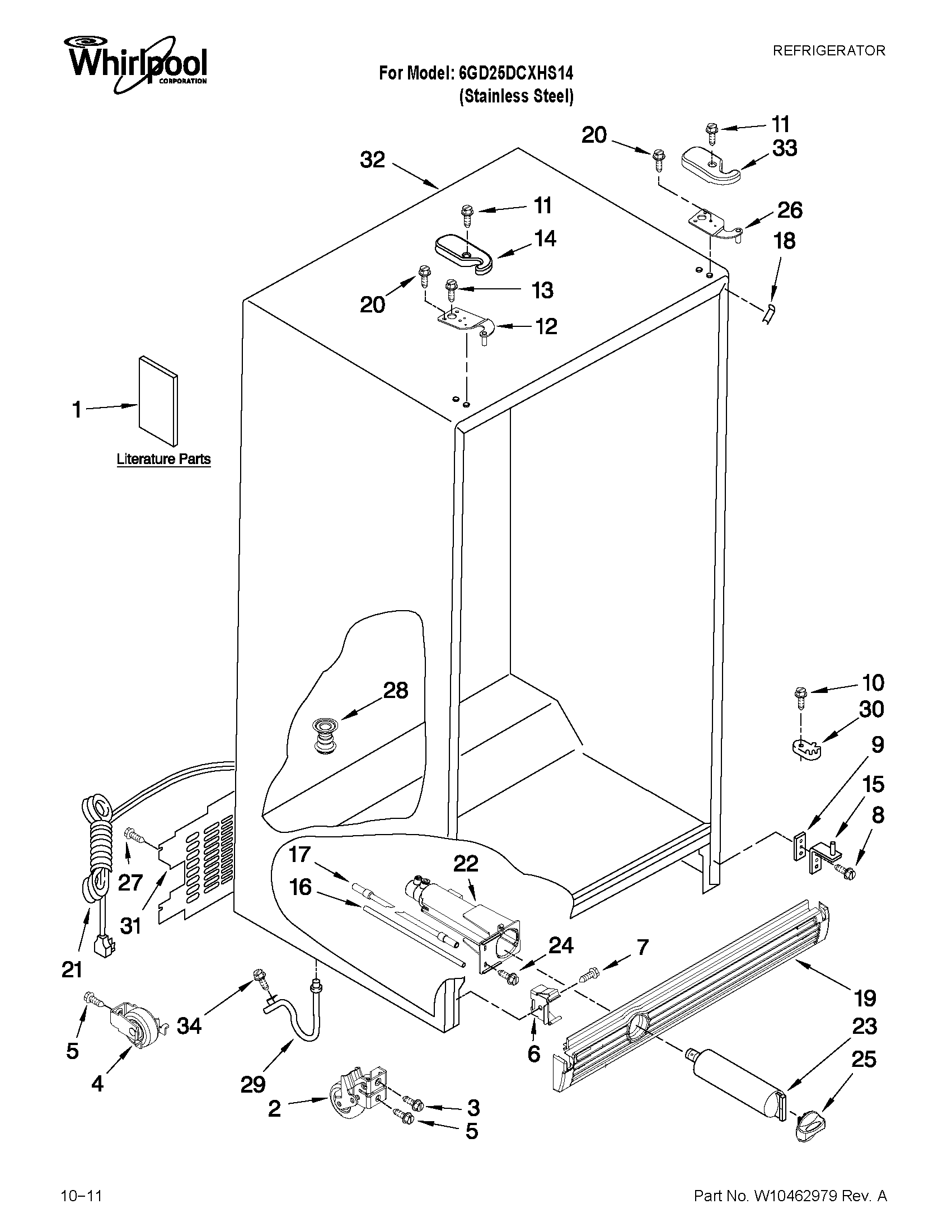 Whirlpool 6GD25DCXHS14 cabinet parts diagram