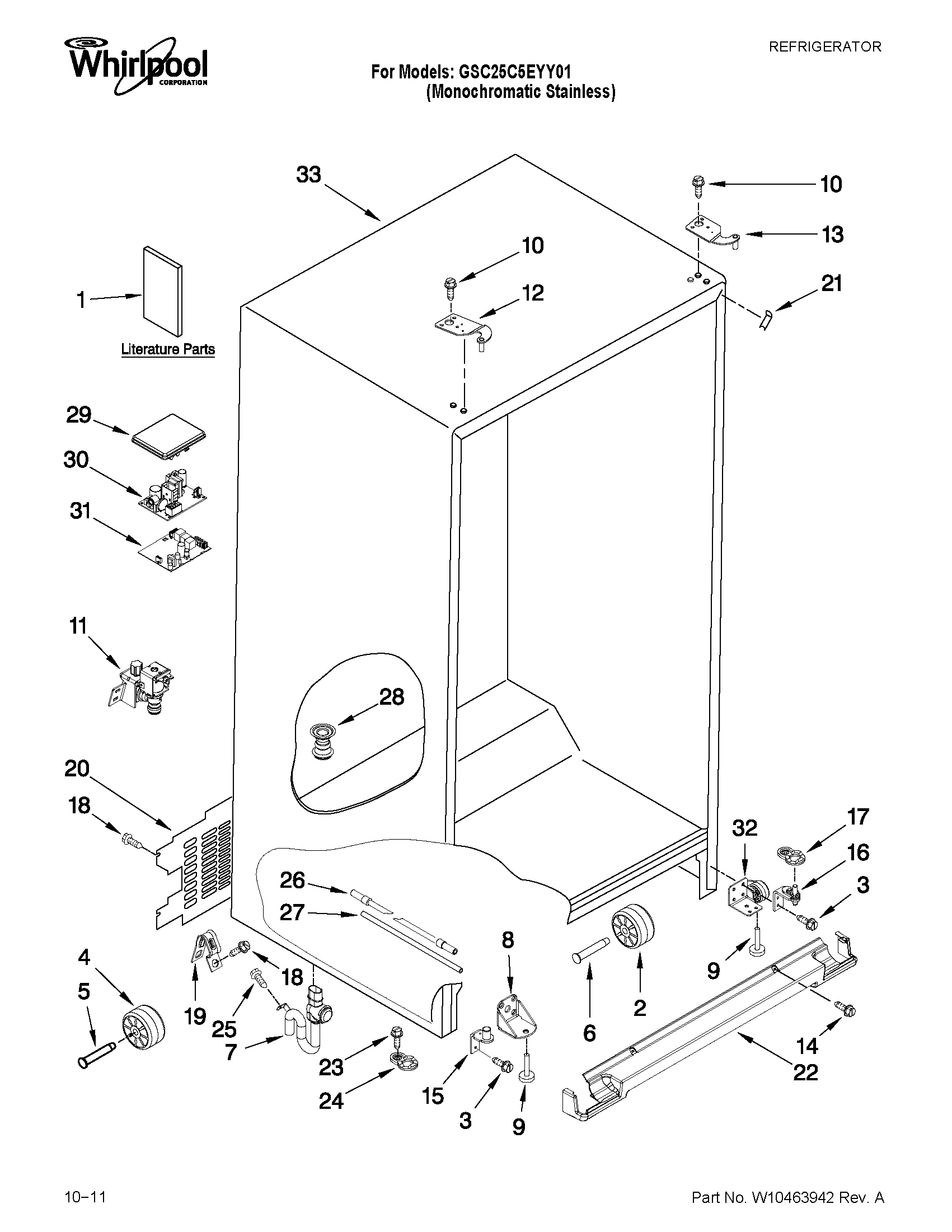 Whirlpool GSC25C5EYY01 cabinet parts diagram