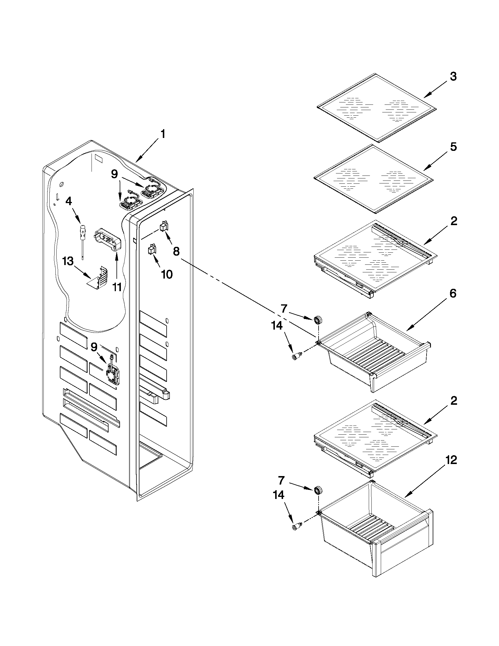 Whirlpool GSC25C5EYY01 freezer liner parts diagram