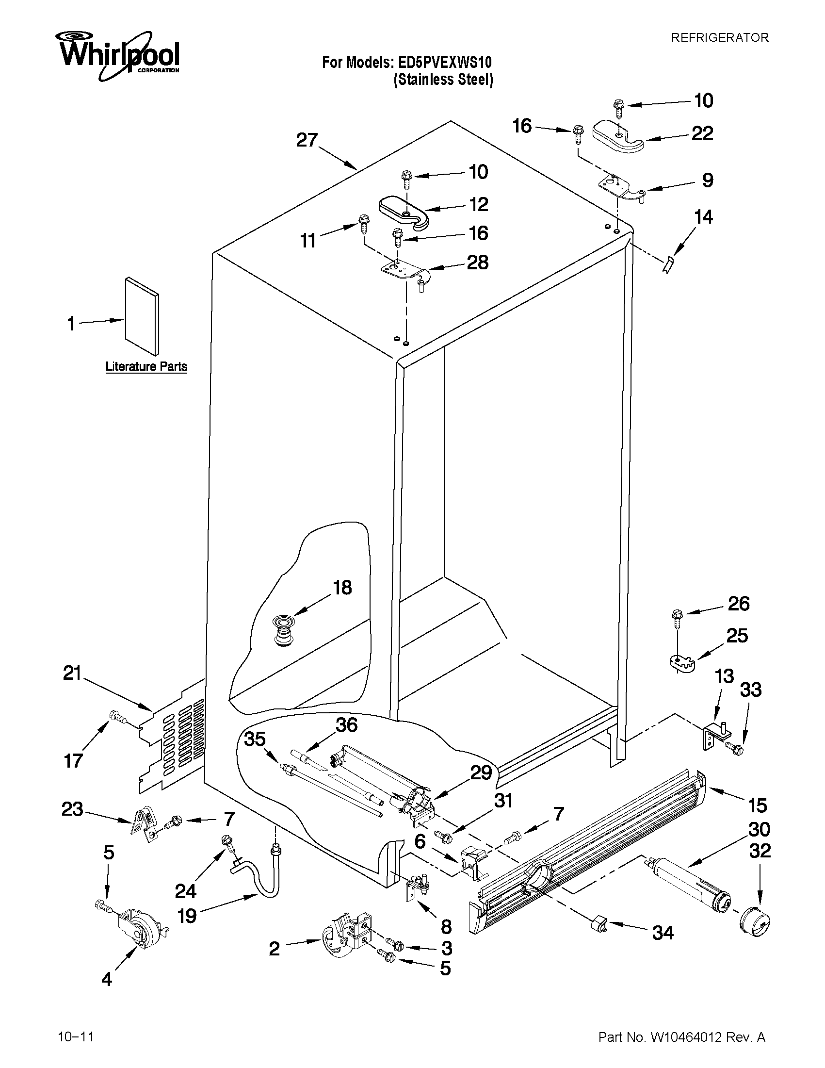 Whirlpool ED5PVEXWS10 cabinet parts diagram