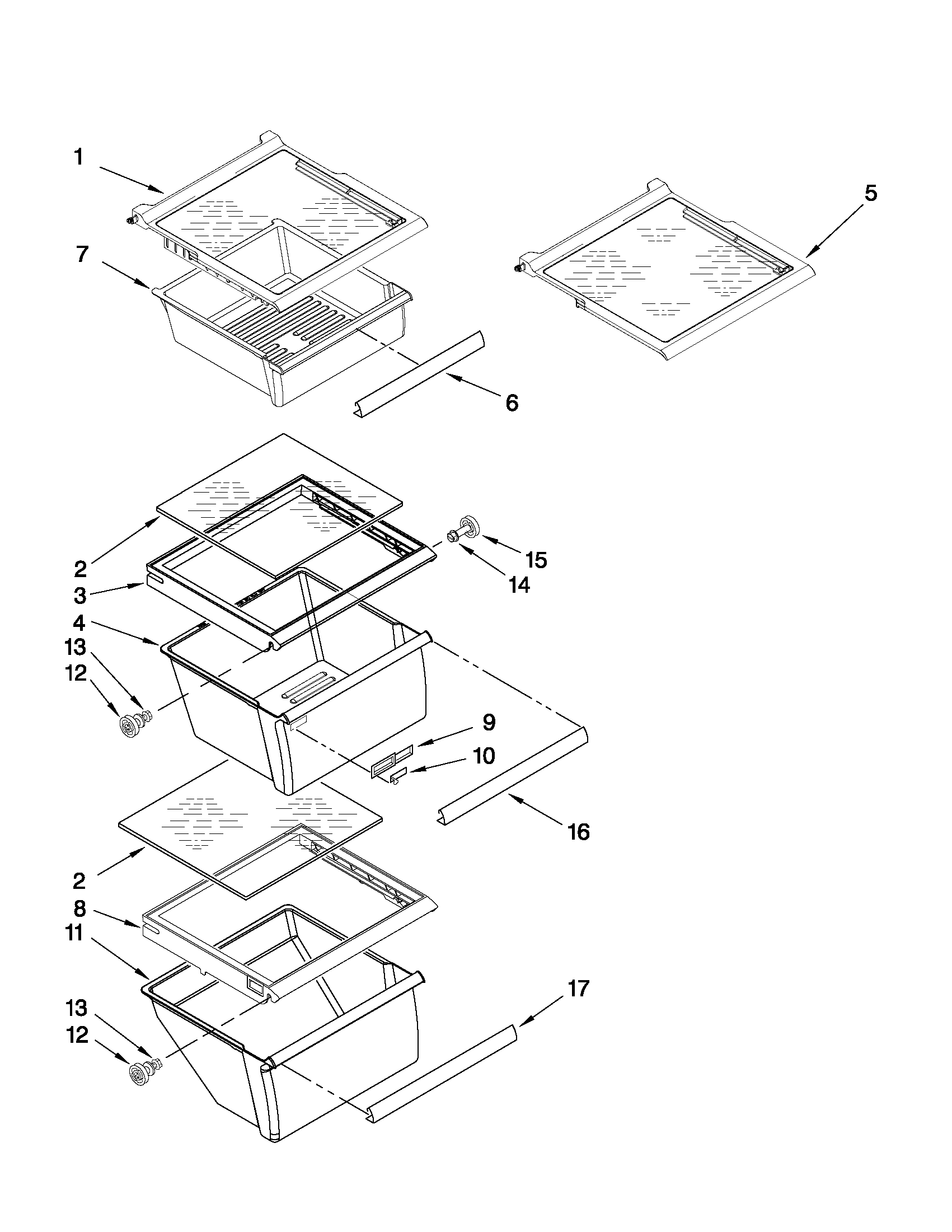 Whirlpool ED5PVEXWS10 refrigerator shelf parts diagram