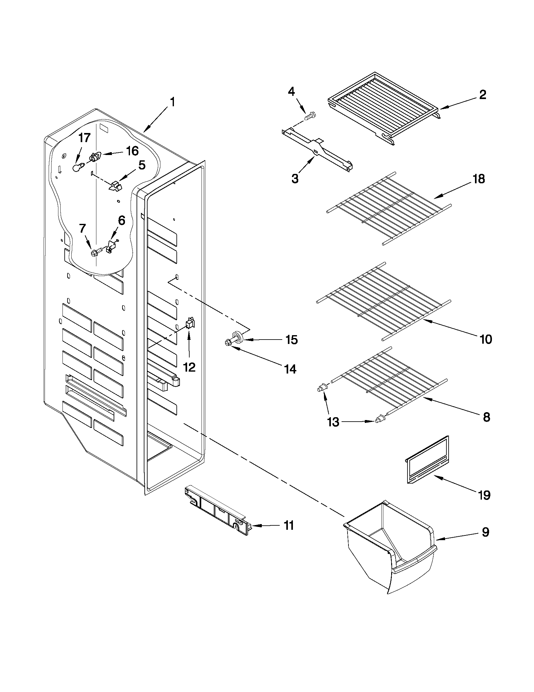 Whirlpool ED5PVEXWS10 freezer liner parts diagram
