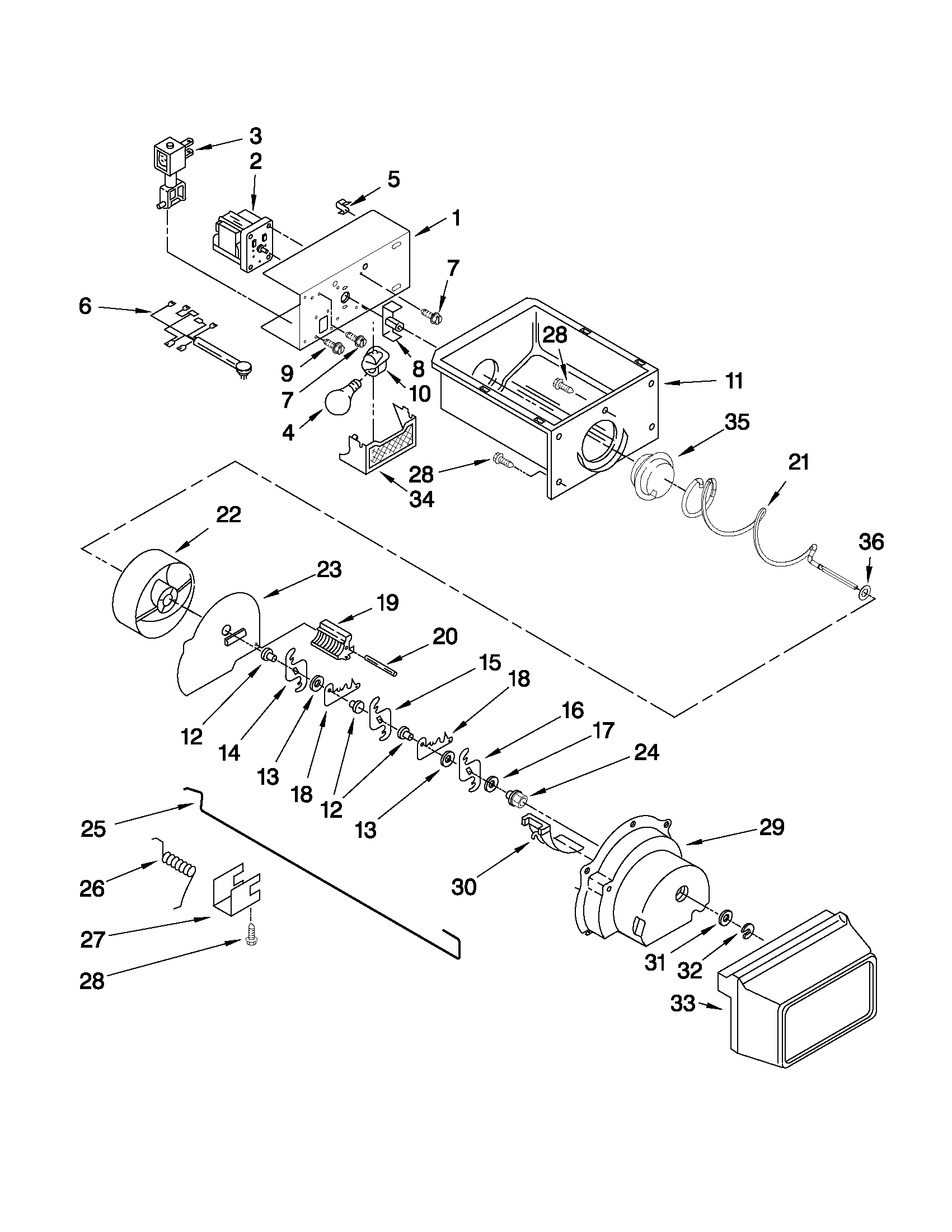 Whirlpool ED5PVEXWS10 motor and ice container parts diagram