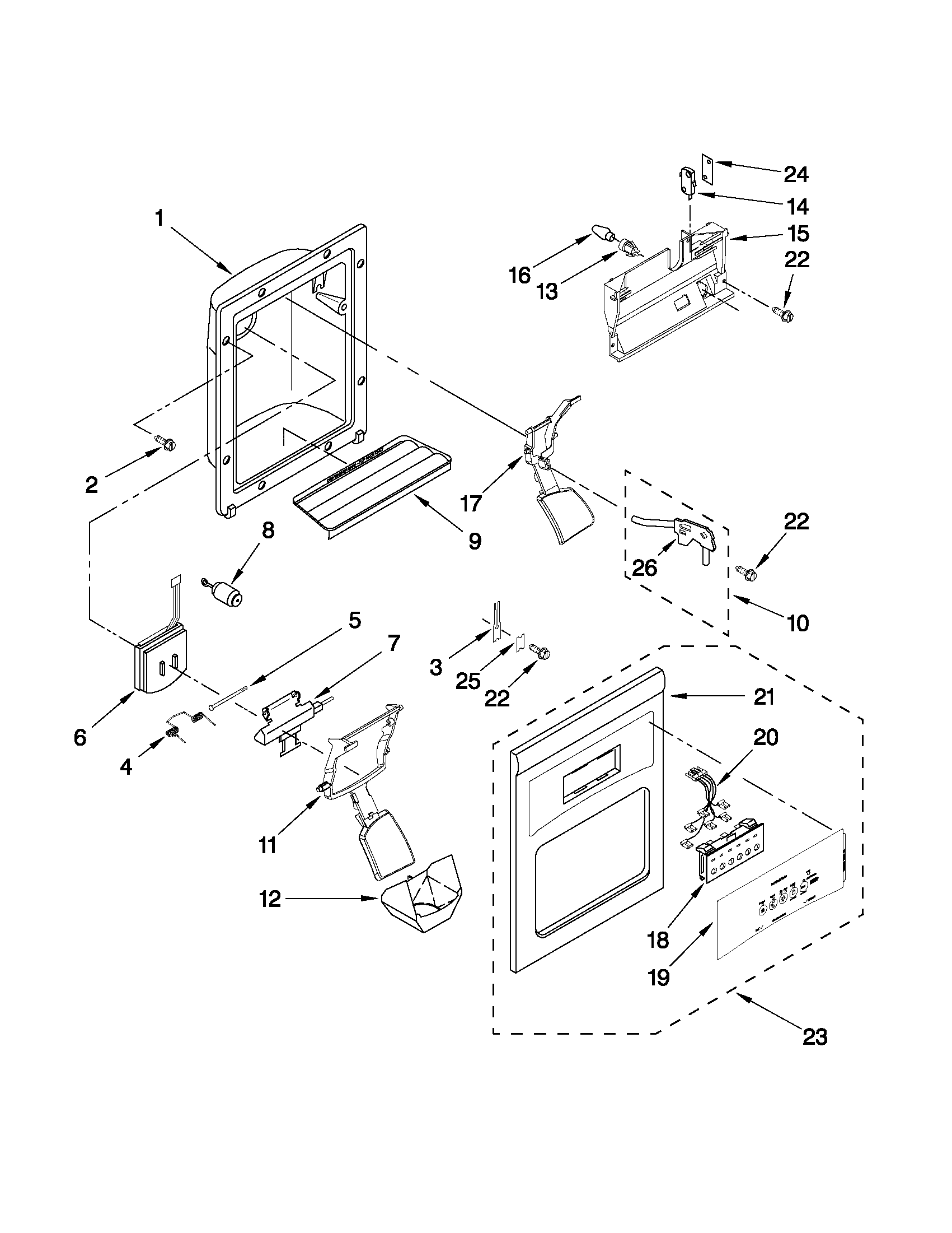 Whirlpool ED5PVEXWS10 dispenser front parts diagram