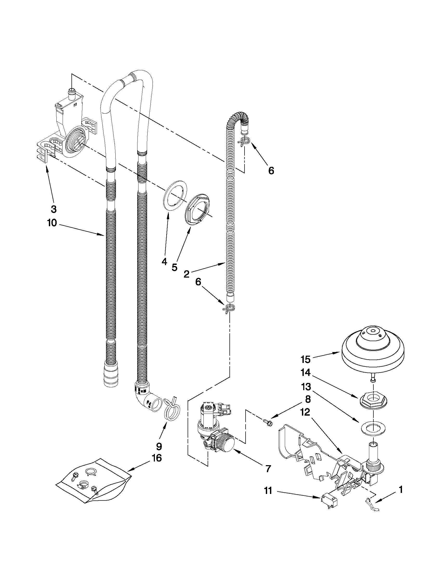 Maytag MDB7759AWB3 fill, drain and overfill parts diagram