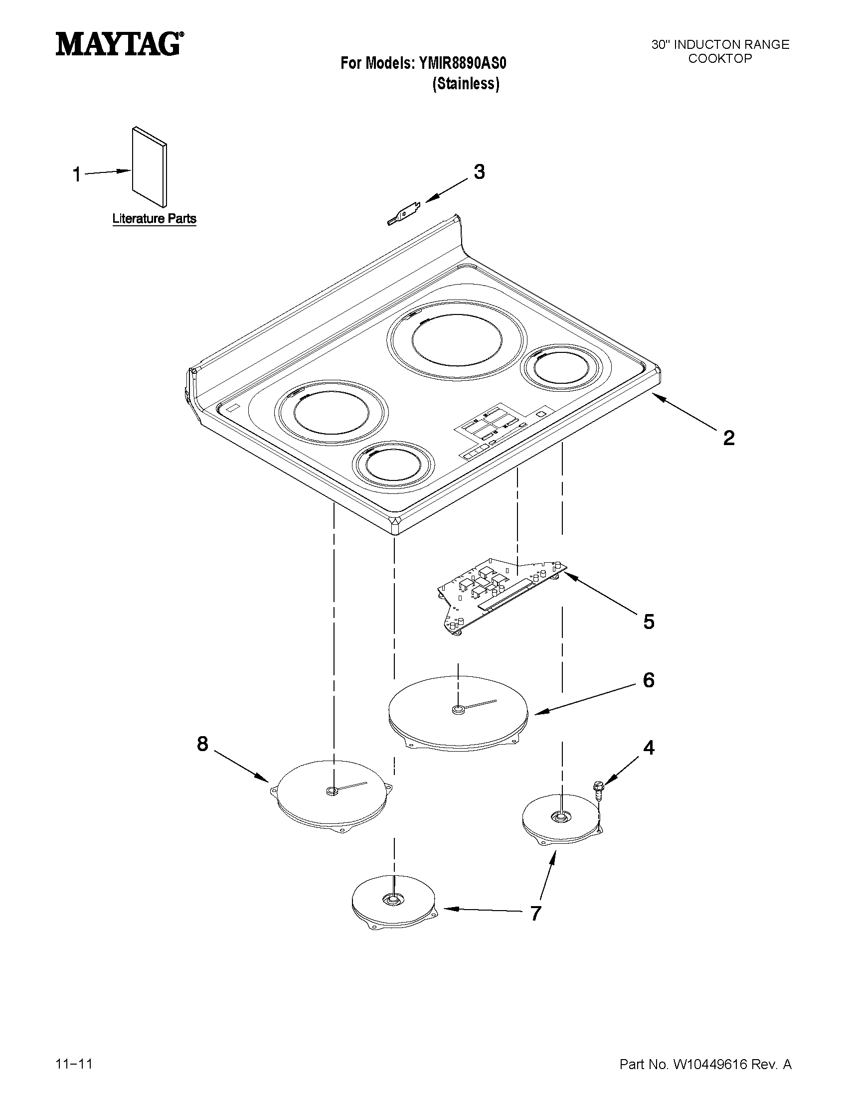 Maytag YMIR8890AS0 cooktop parts diagram