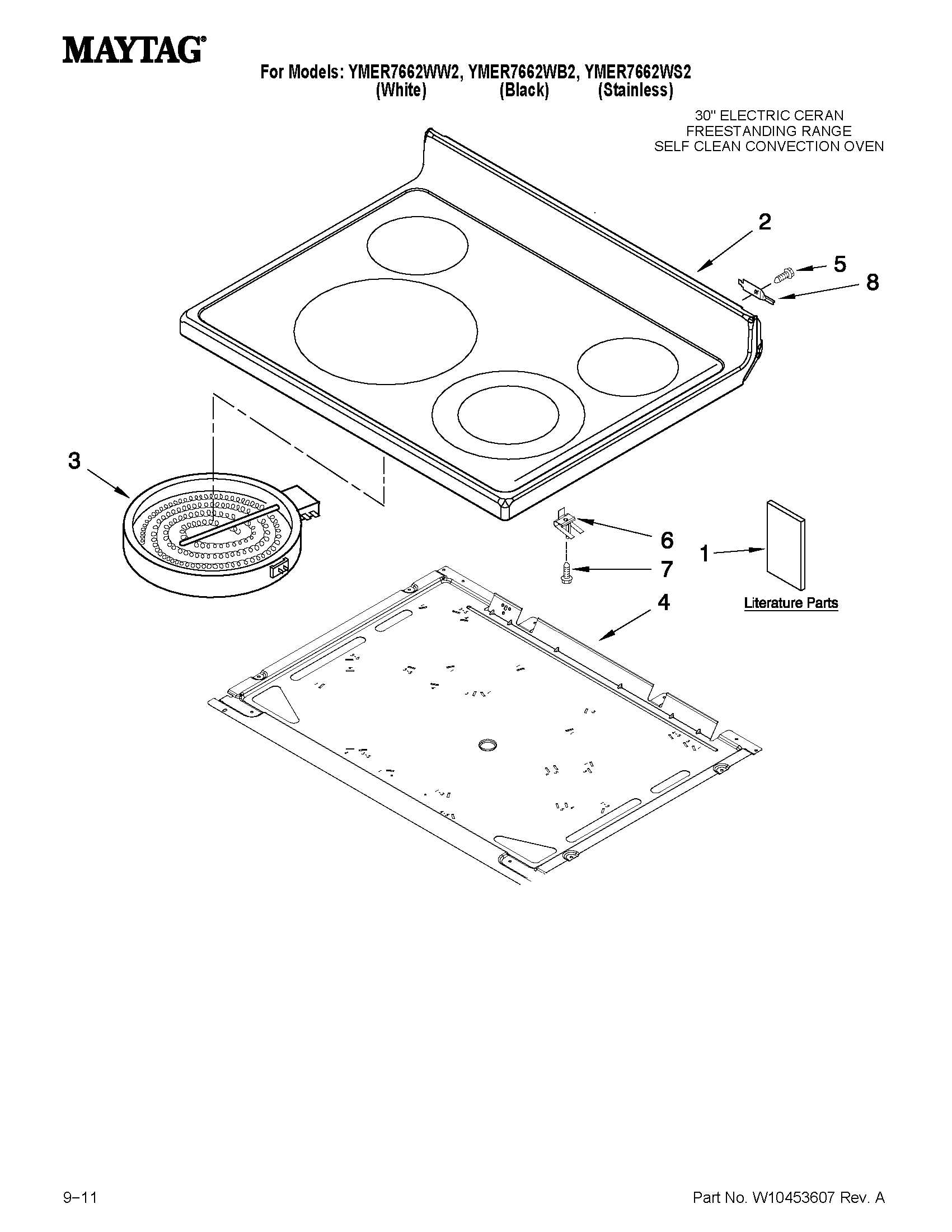 Maytag YMER7662WW2 cooktop parts diagram