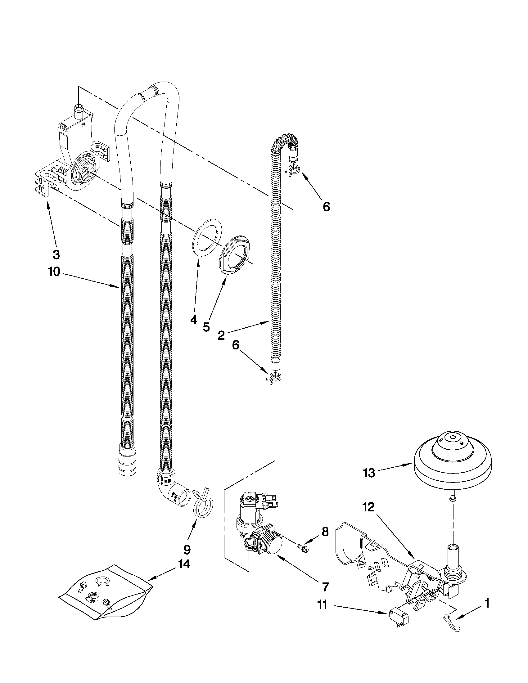 Maytag MDB6709AWW4 fill, drain and overfill parts diagram