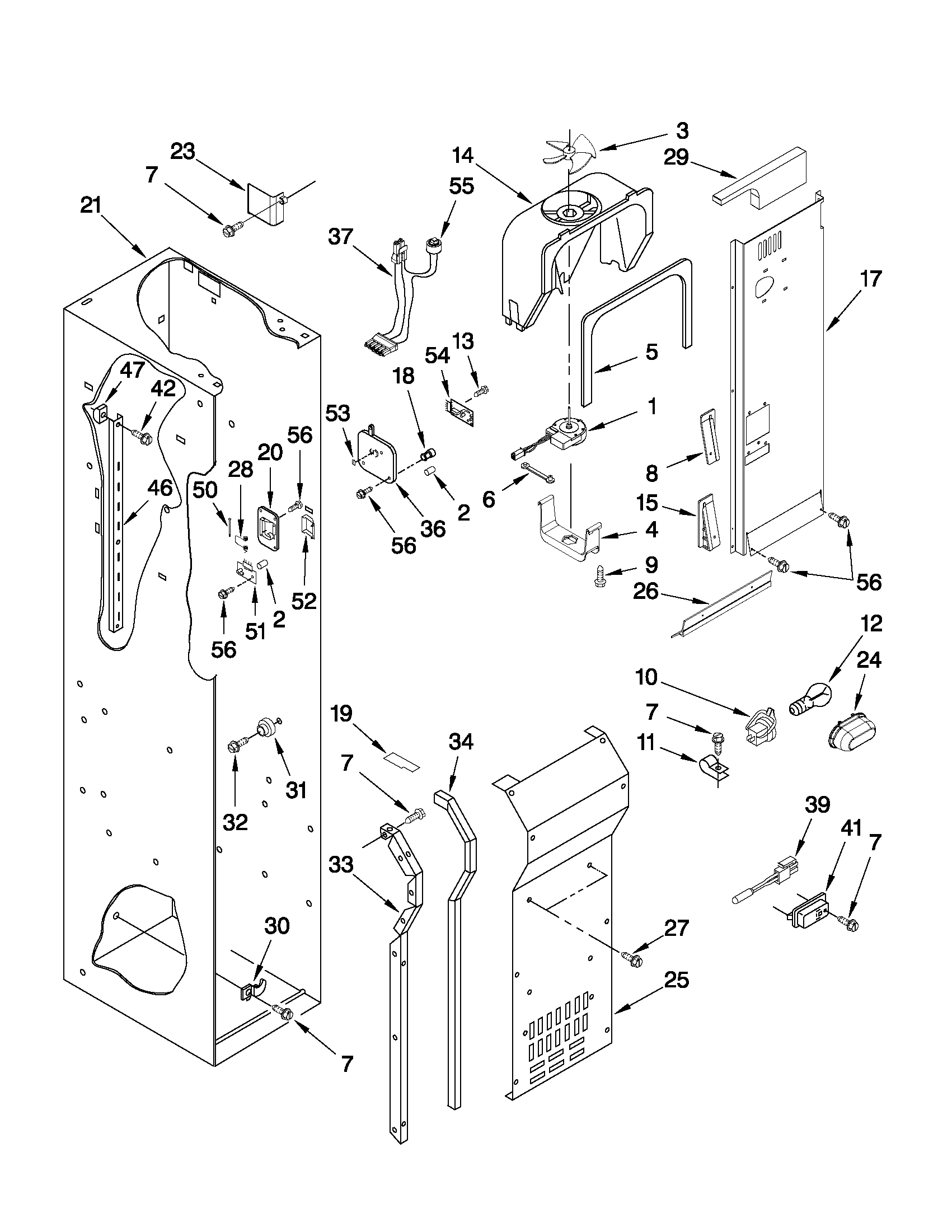 Jenn-Air JS42CXDUDB02 freezer liner and air flow parts diagram
