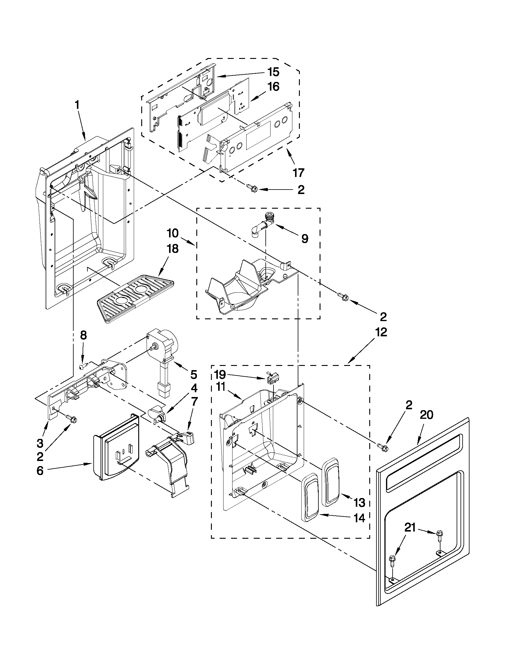 Jenn-Air JS42CXDUDB02 dispenser front parts diagram