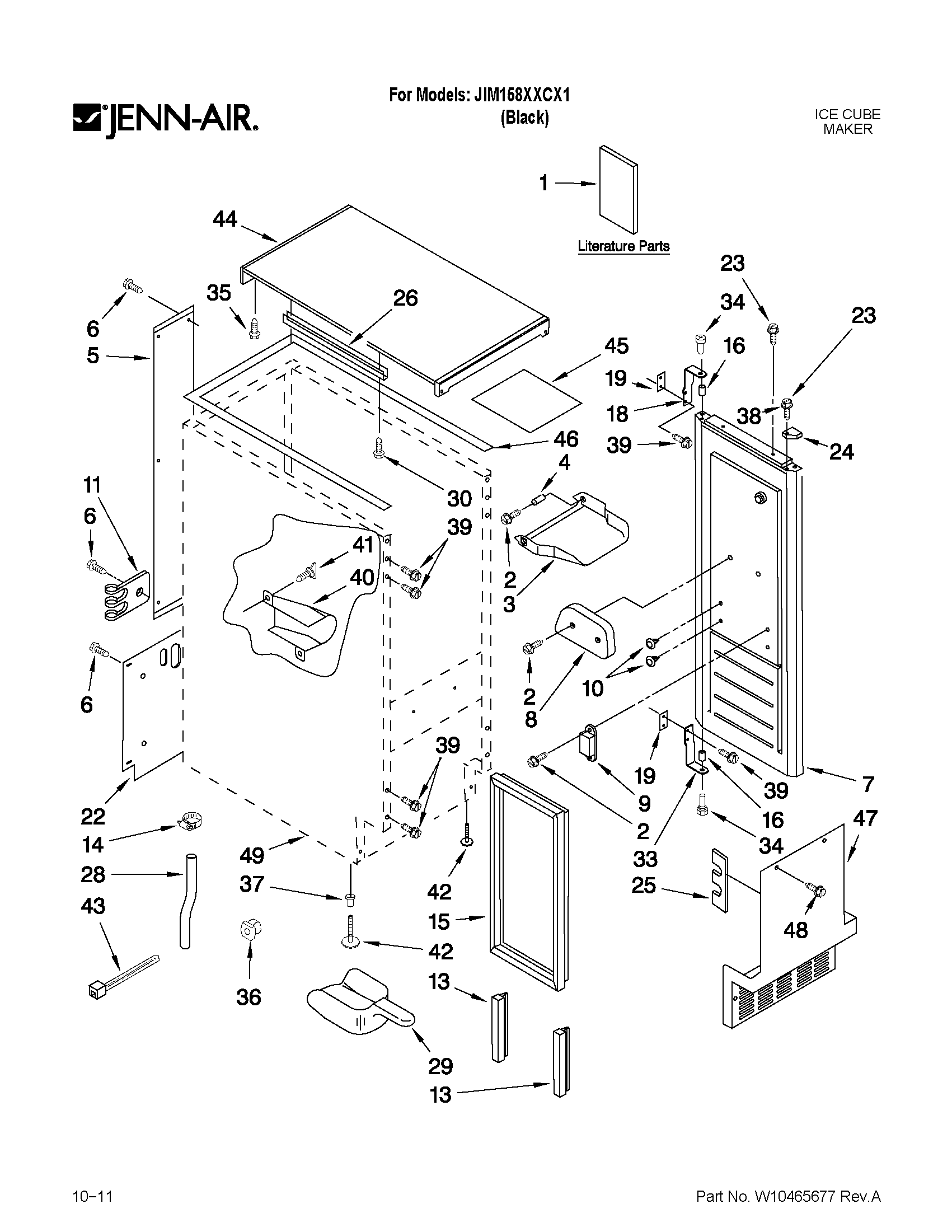 Jenn-Air JIM158XXCX1 cabinet liner and door parts diagram