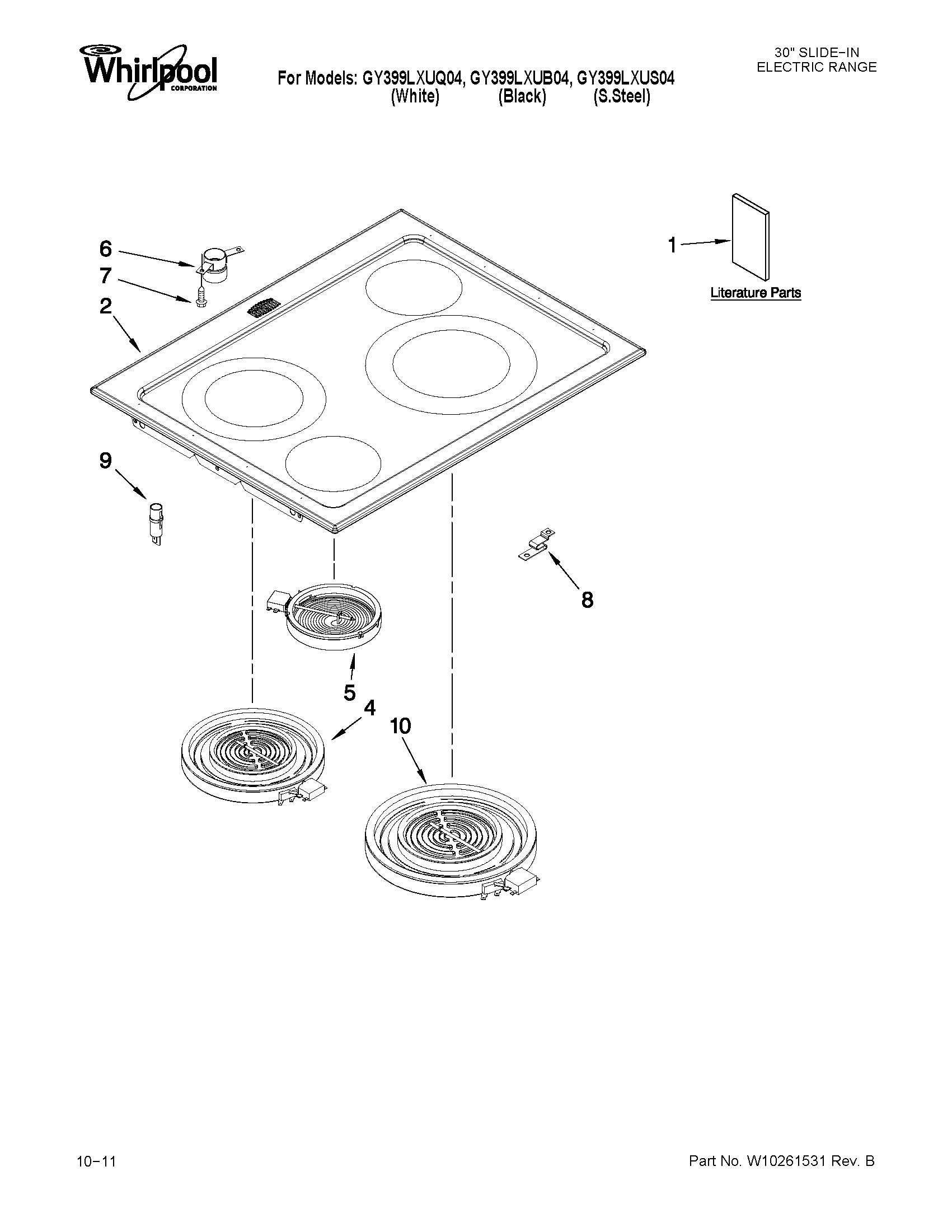 Whirlpool GY399LXUS04 cooktop parts diagram