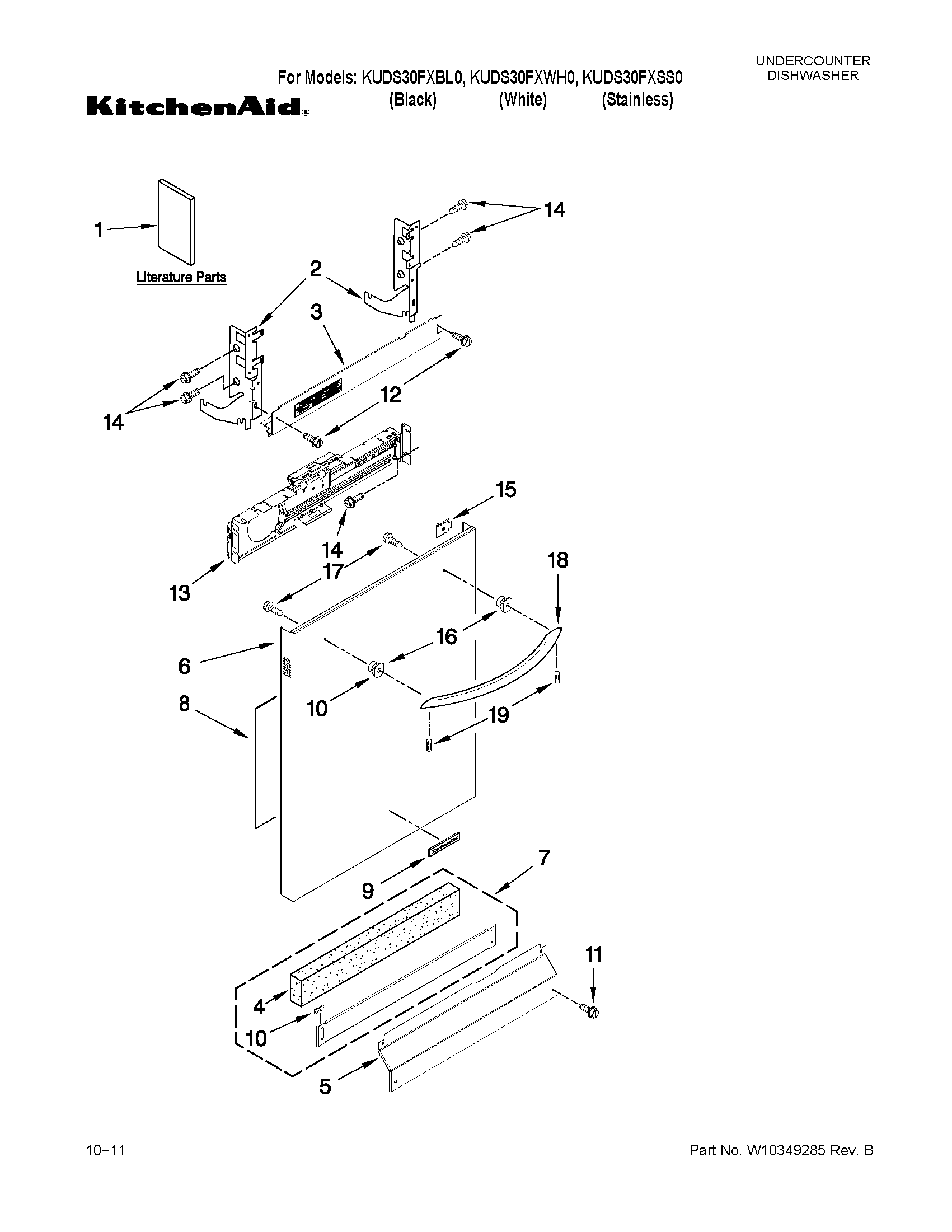 KitchenAid KUDS30FXWH0 door and panel parts diagram