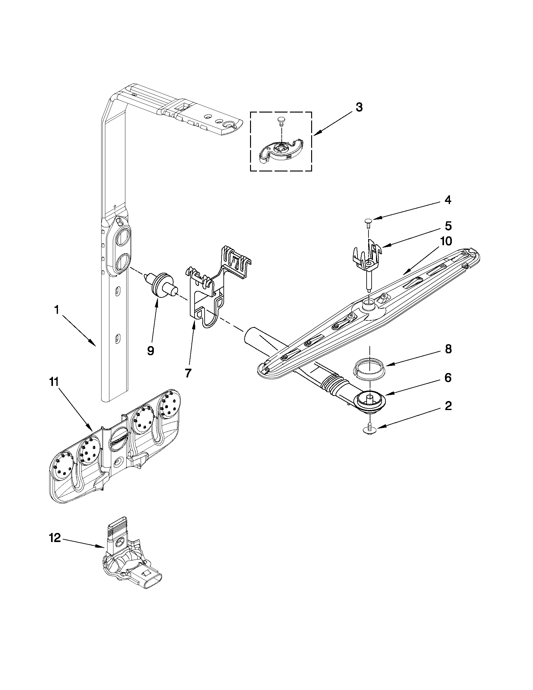 KitchenAid KUDS30FXWH0 upper wash and rinse parts diagram