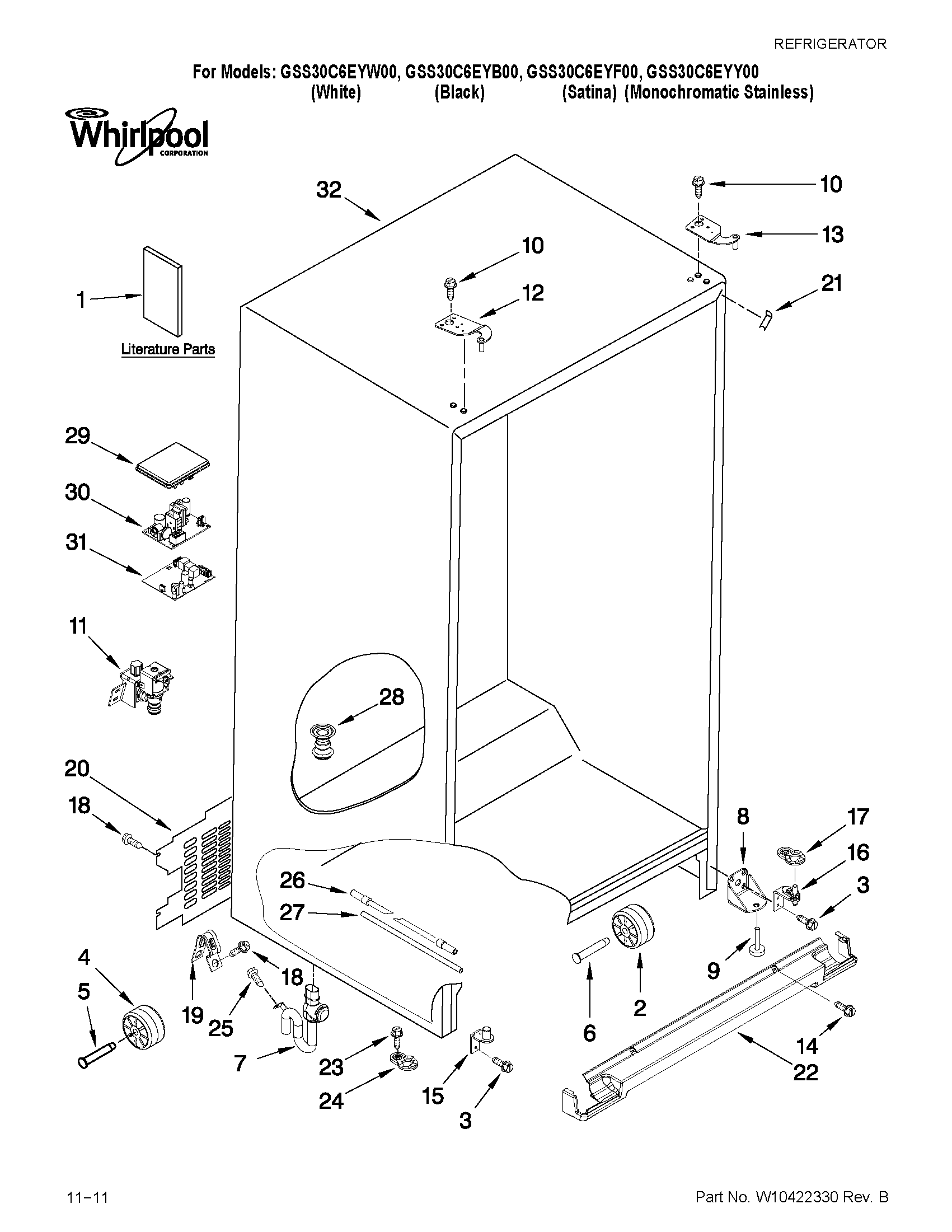Whirlpool GSS30C6EYY00 cabinet parts diagram