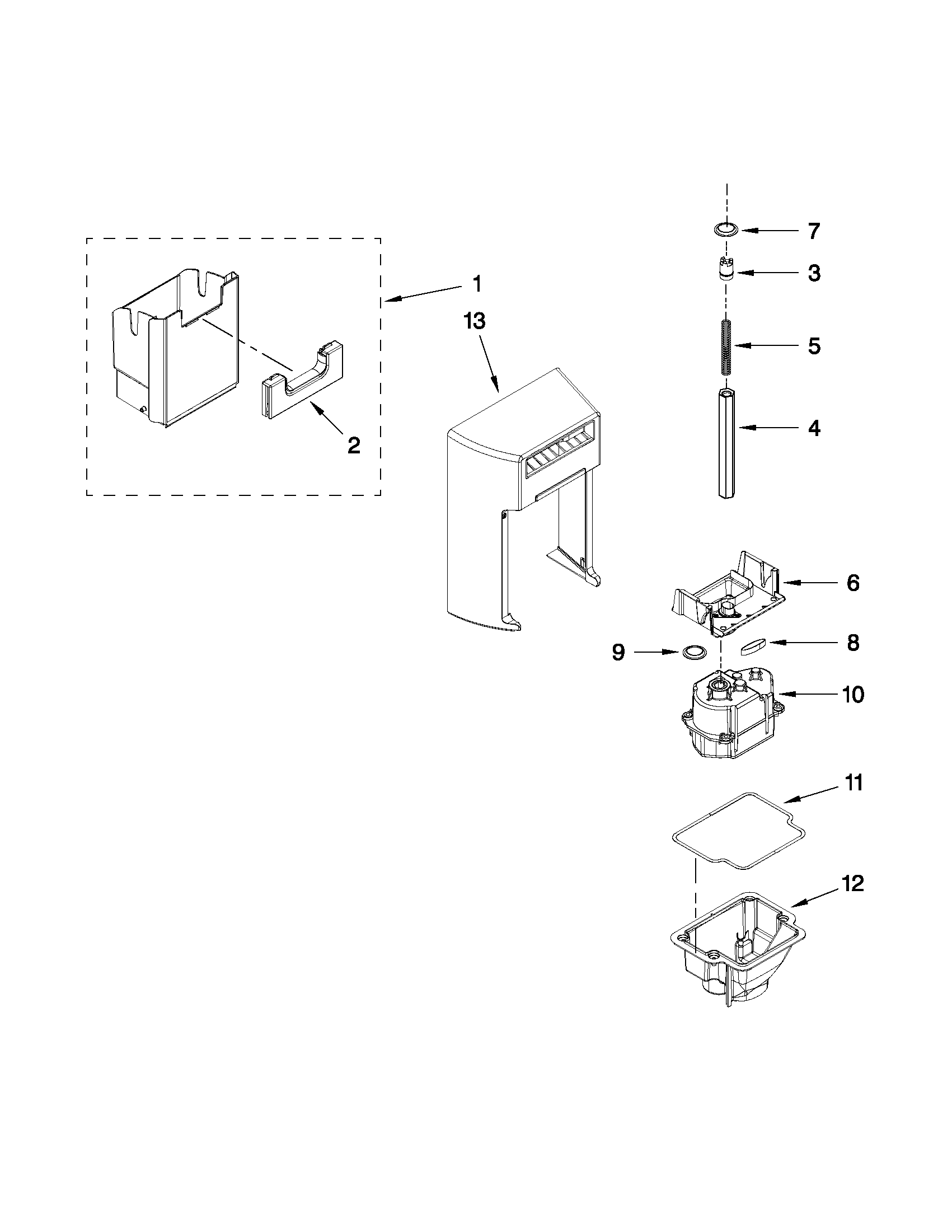 Whirlpool GSS30C6EYY00 motor and ice container parts diagram