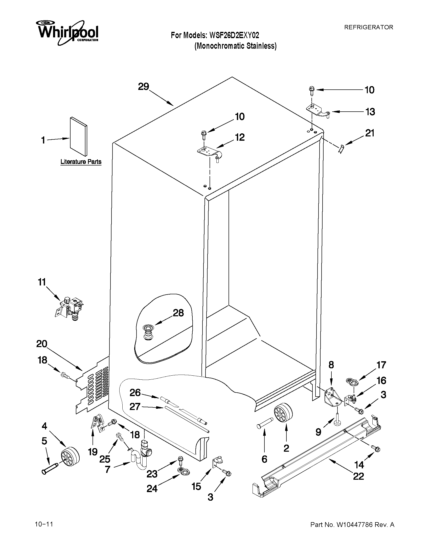 Whirlpool WSF26D2EXY02 cabinet parts diagram