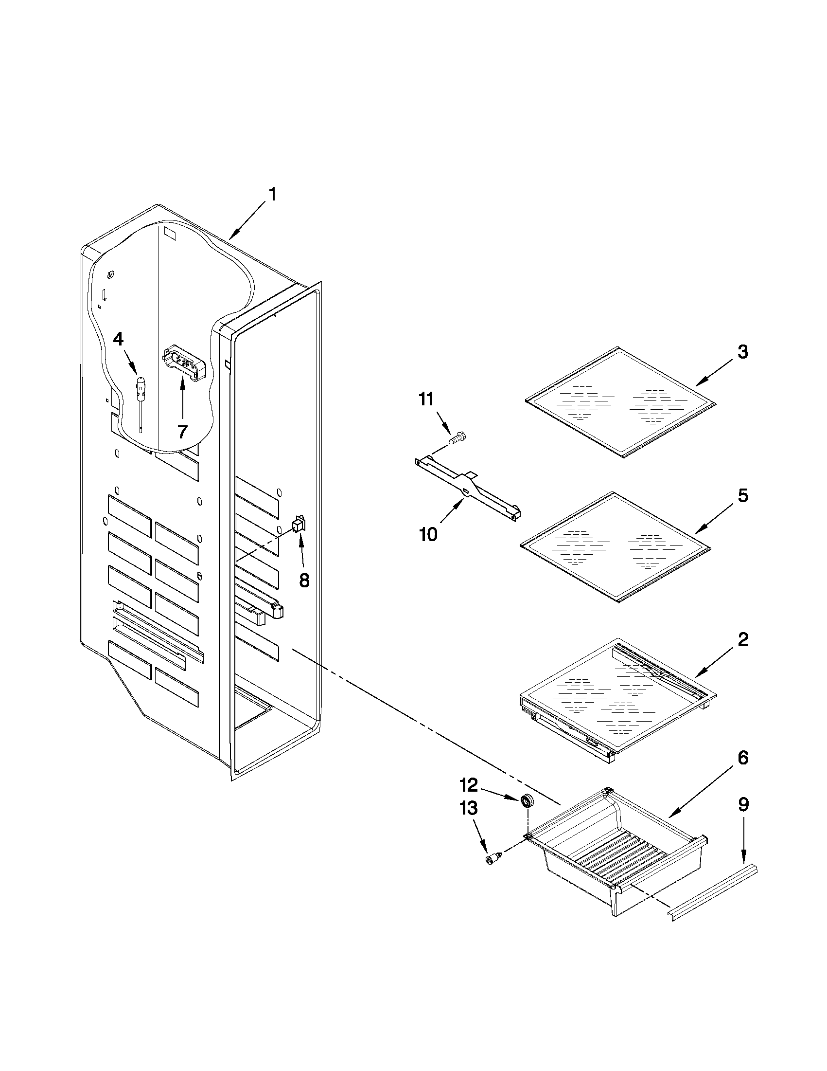 Whirlpool WSF26D2EXY02 freezer liner parts diagram