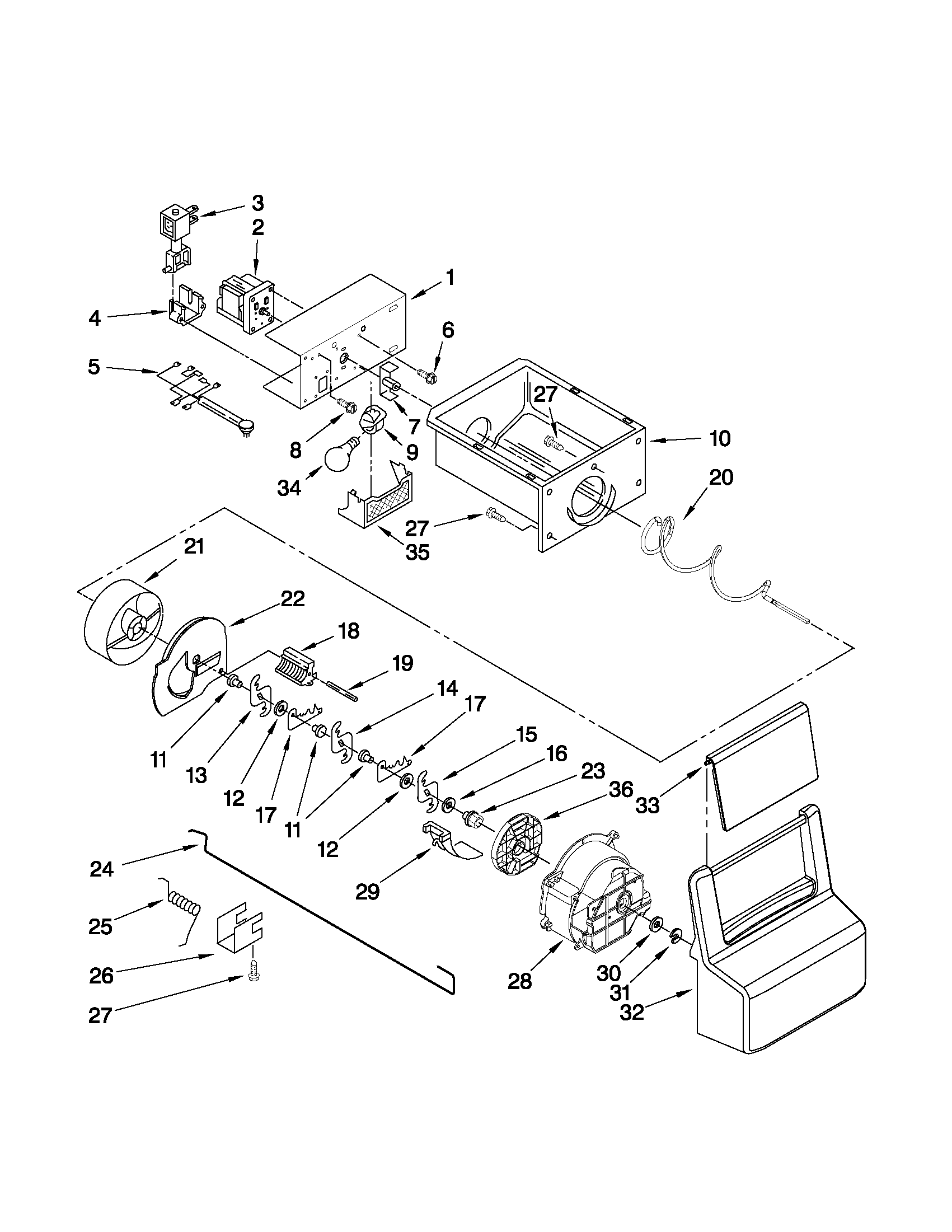Whirlpool WSF26D2EXY02 motor and ice container parts diagram