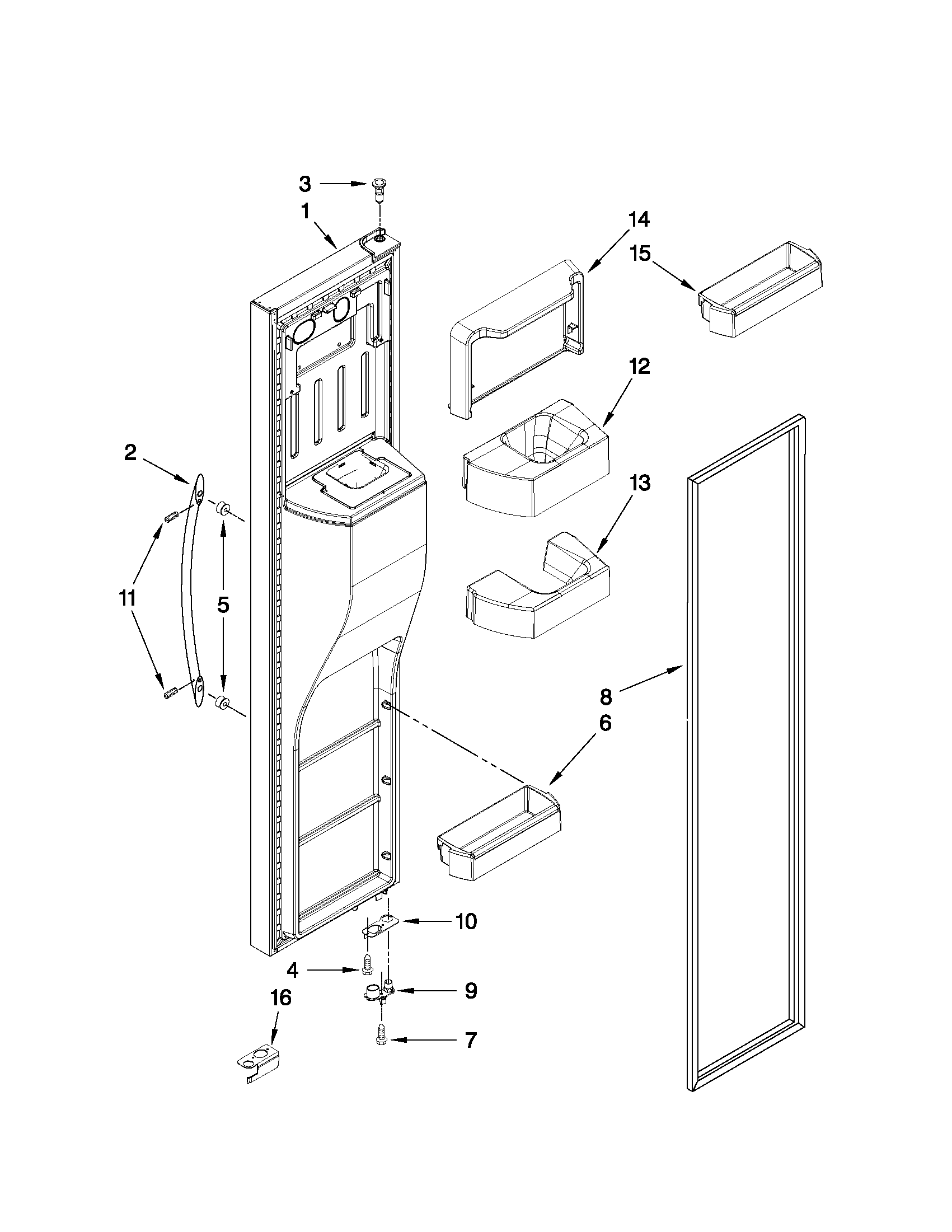 Whirlpool WSF26D2EXY02 freezer door parts diagram