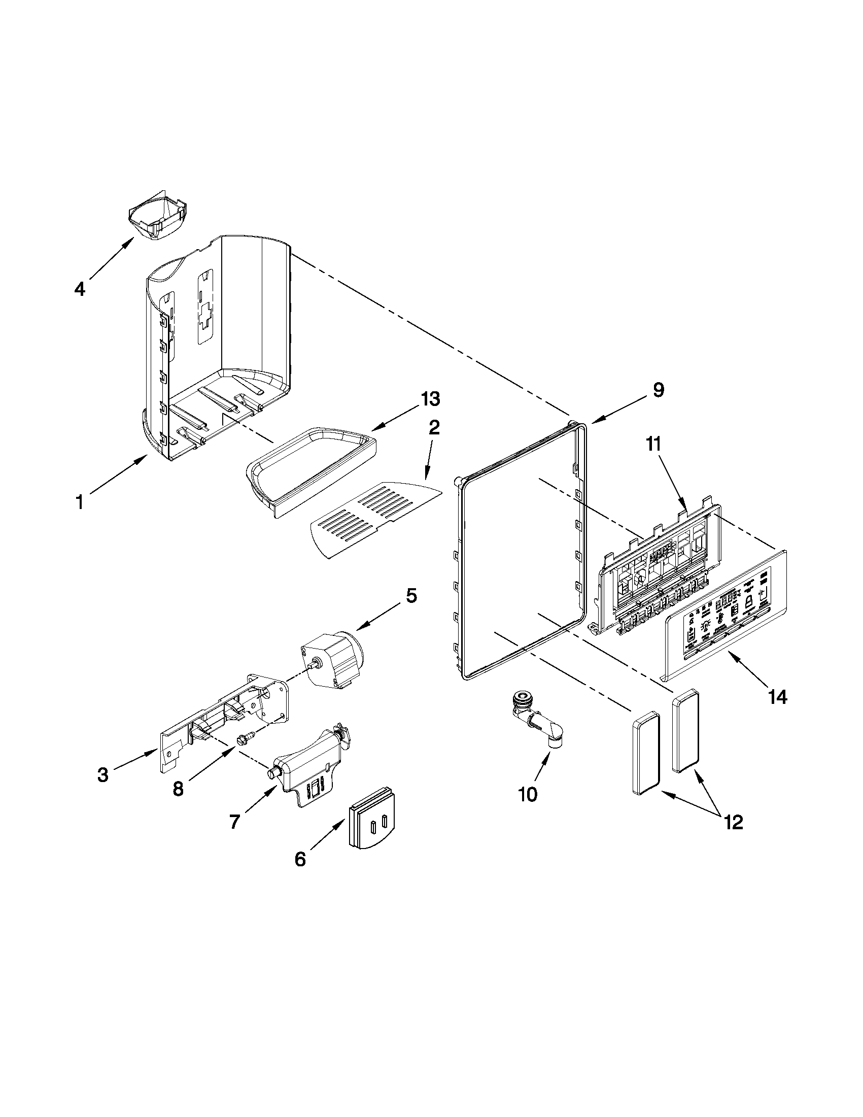 Whirlpool WSF26D2EXY02 dispenser front parts diagram