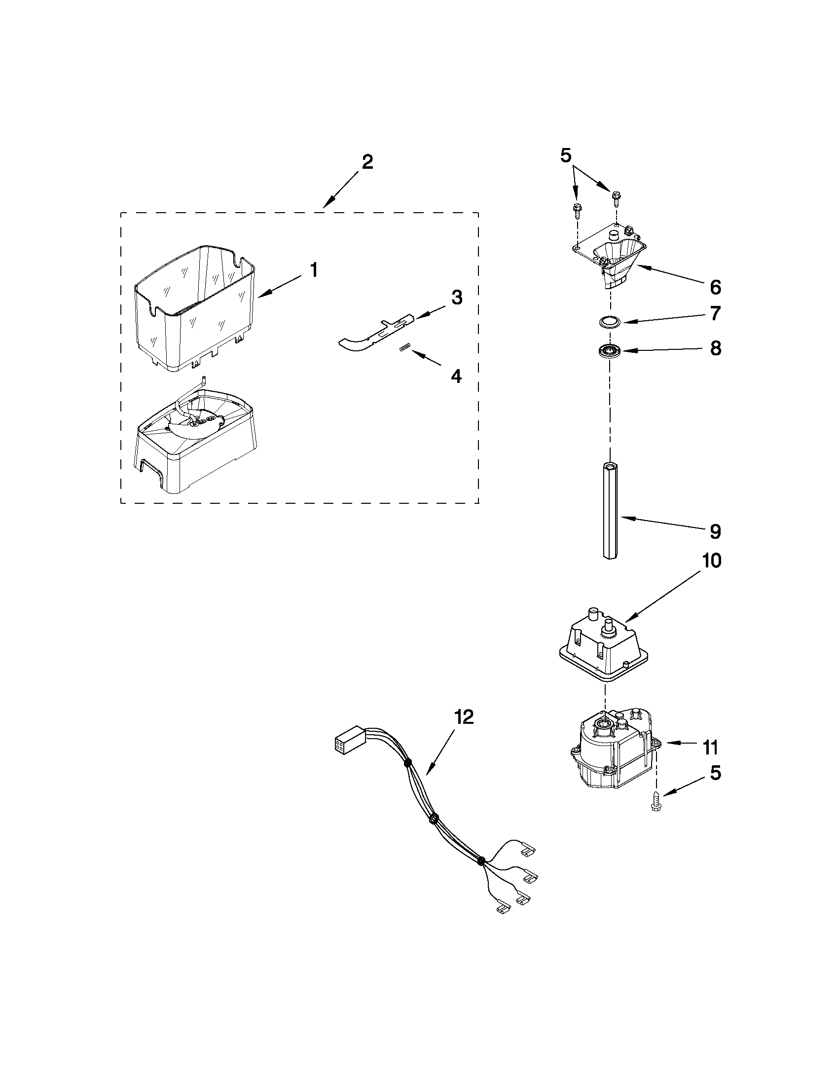 KitchenAid KSRJ25FXMS04 motor and ice container parts diagram