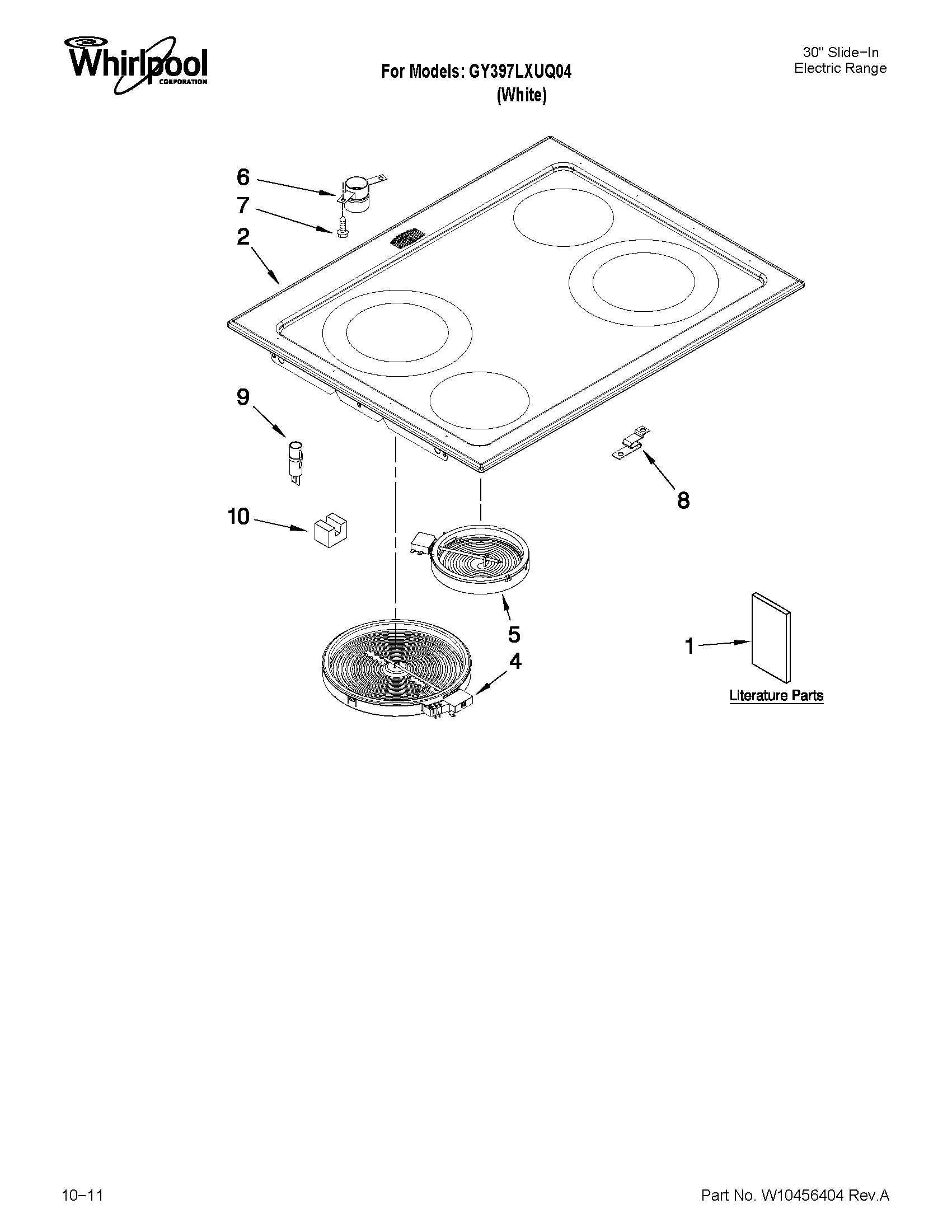 Whirlpool GY397LXUQ04 cooktop parts diagram