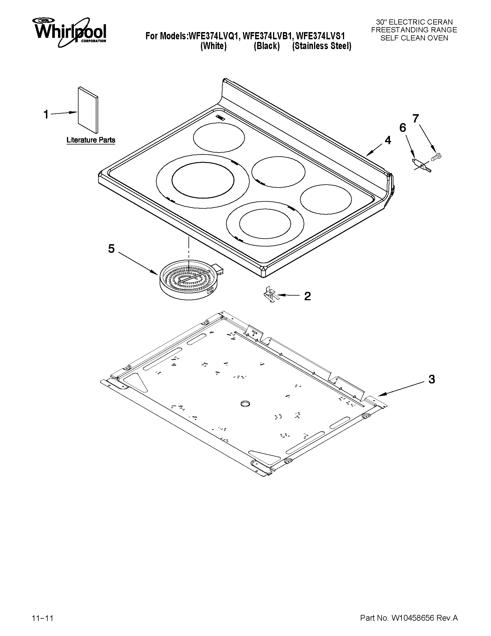 Whirlpool WFE374LVB1 cooktop parts diagram
