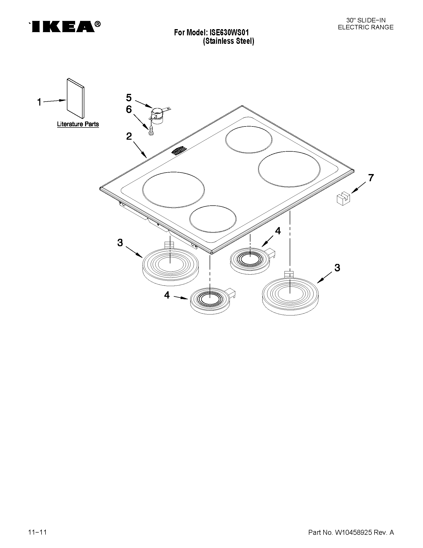 Ikea ISE630WS01 cooktop parts diagram