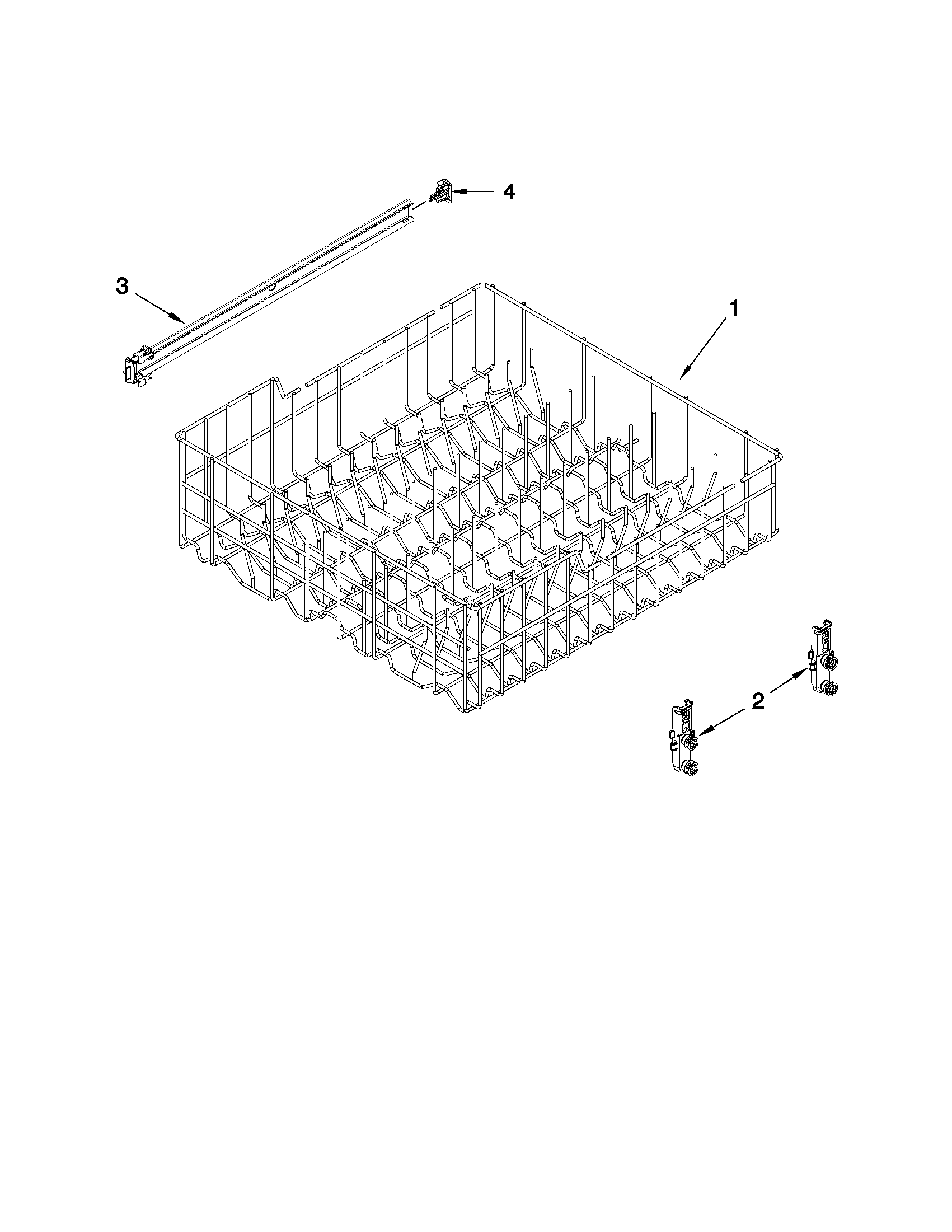 Whirlpool WDF530PLYW1 upper rack and track parts diagram