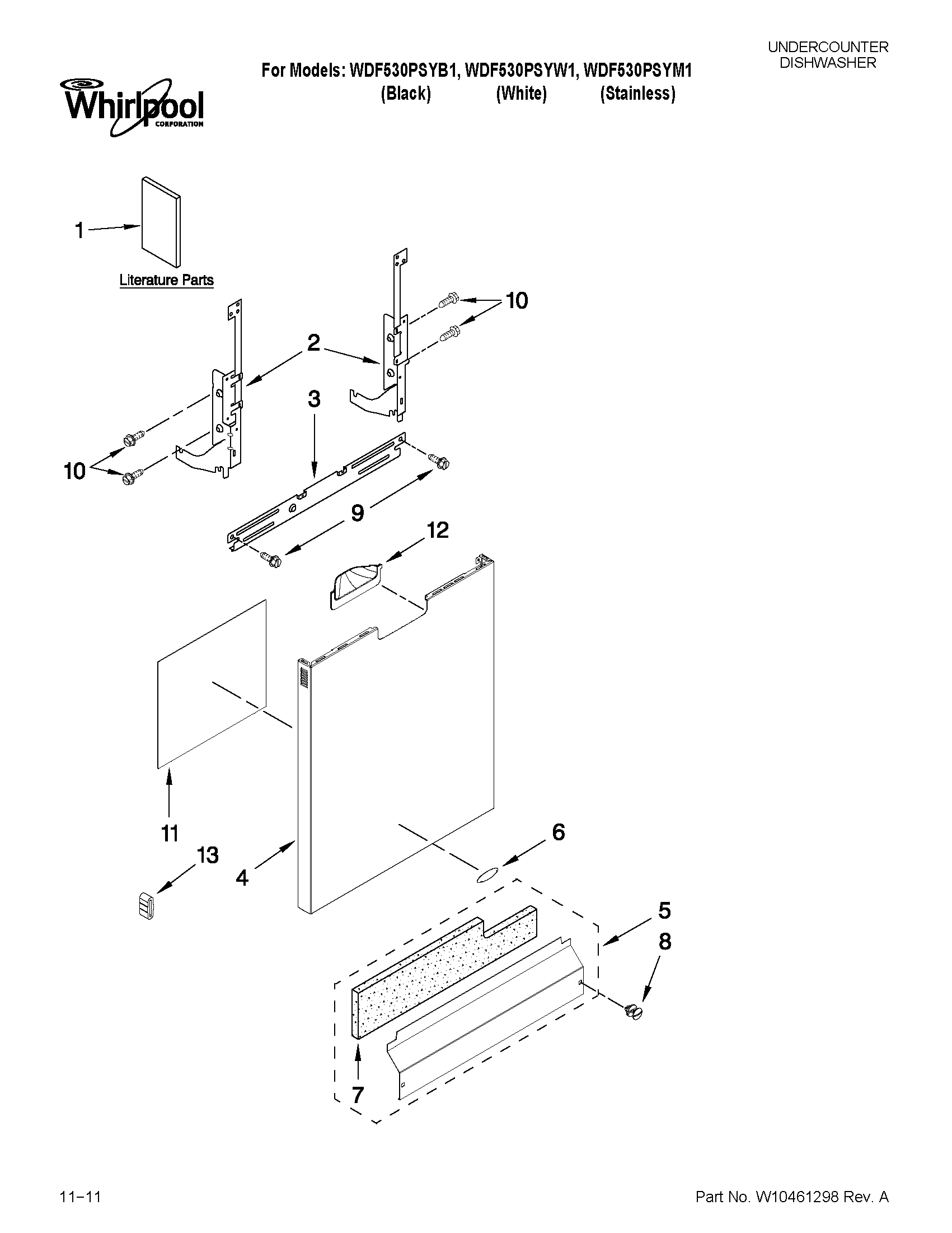 Whirlpool WDF530PSYW1 door and panel parts diagram