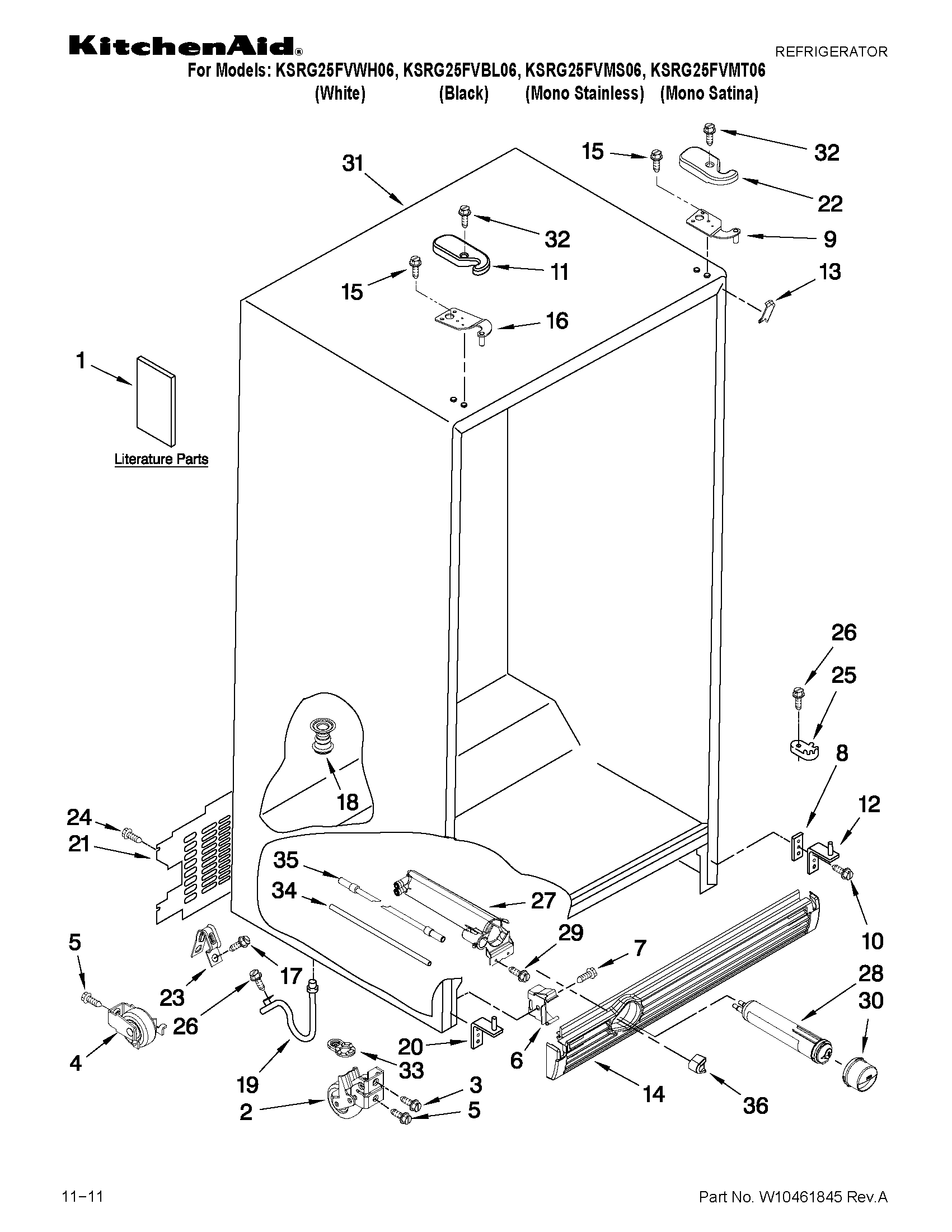 KitchenAid KSRG25FVMS06 cabinet parts diagram