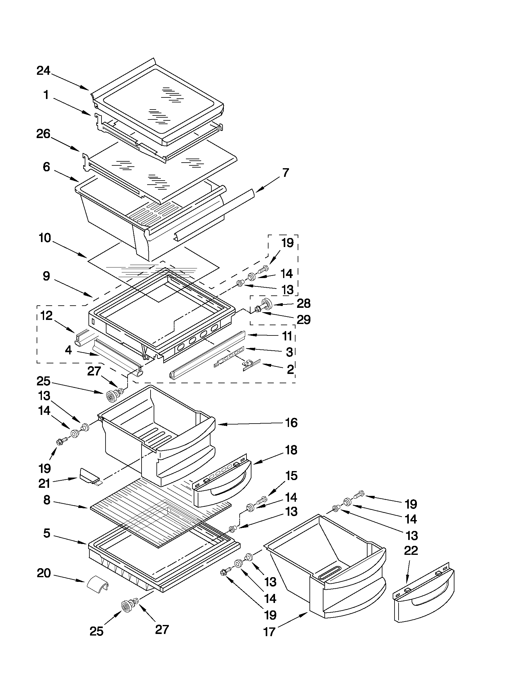 KitchenAid KSRG25FVMS06 refrigerator shelf parts diagram
