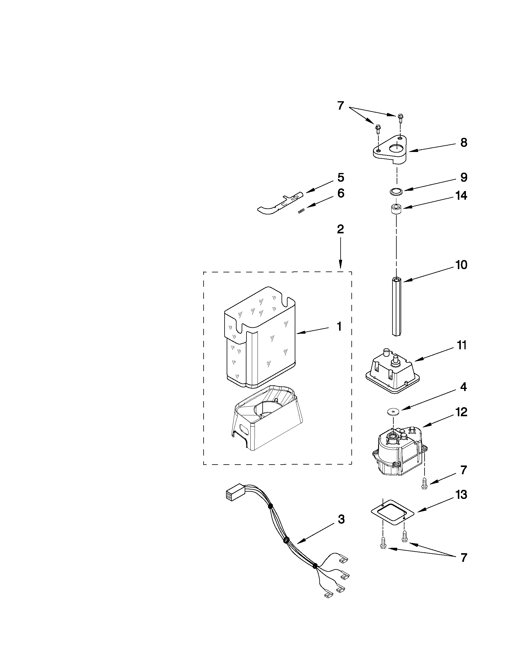 KitchenAid KSRG25FVMS06 motor and ice container parts diagram