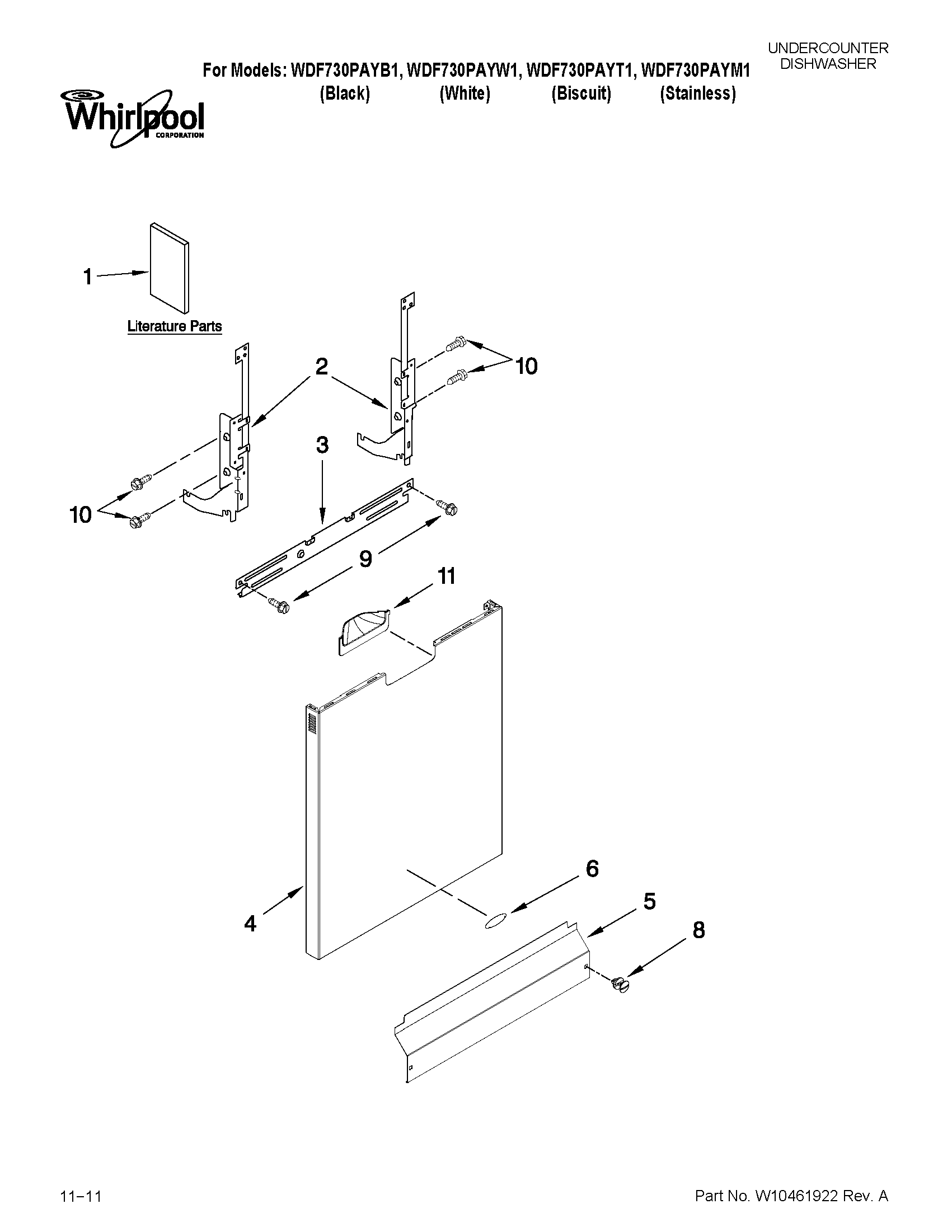 Whirlpool WDF730PAYM1 door and panel parts diagram