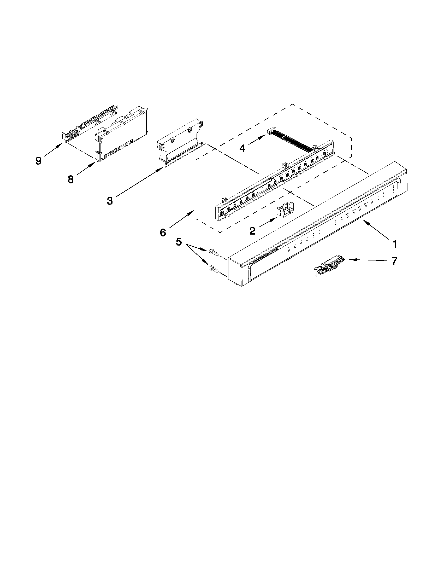 Whirlpool WDF730PAYM1 control panel and latch parts diagram