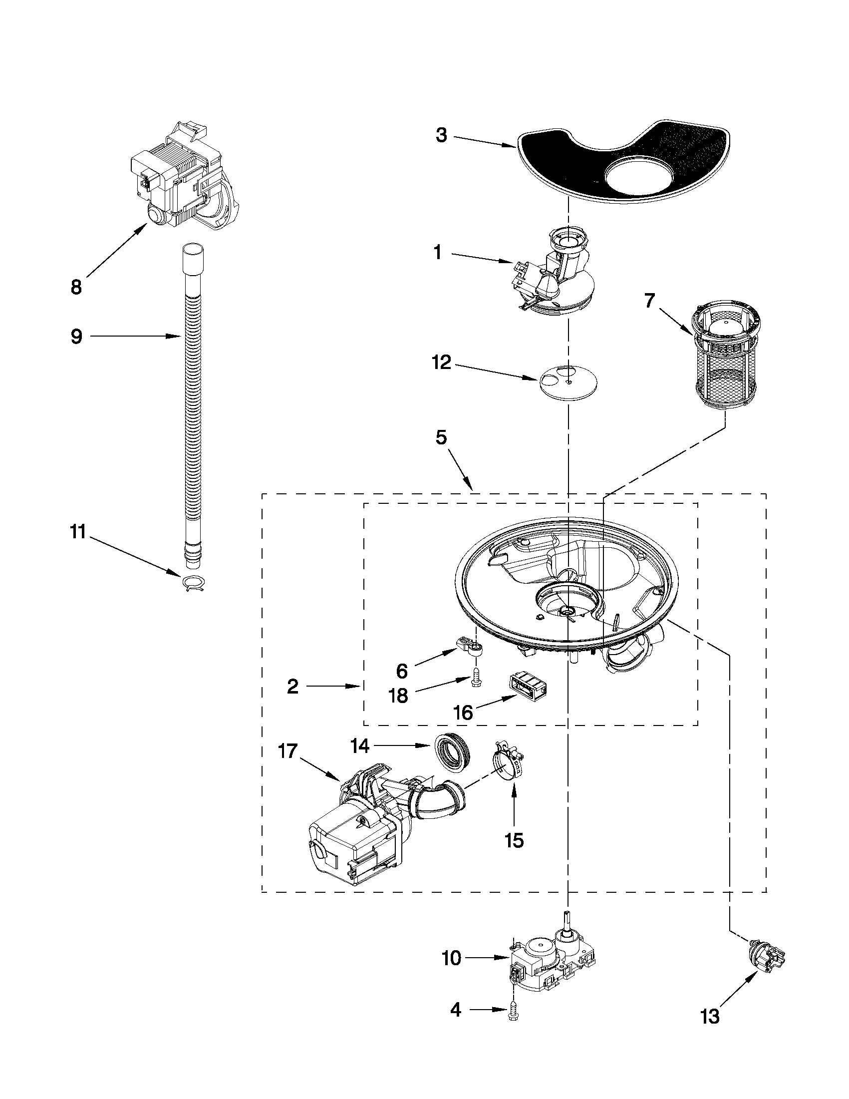 Whirlpool WDF730PAYM1 pump and motor parts diagram