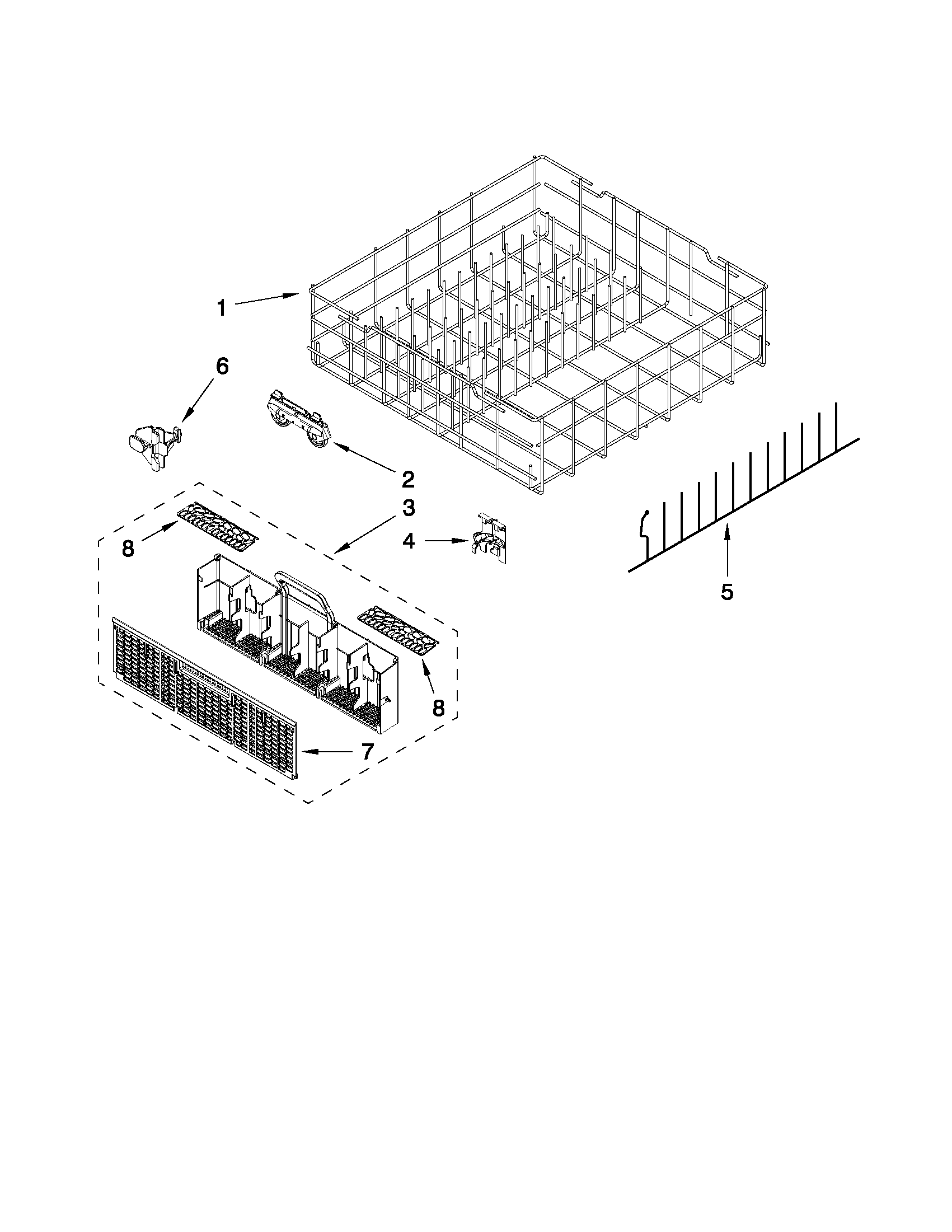 Whirlpool WDF730PAYM1 lower rack parts diagram
